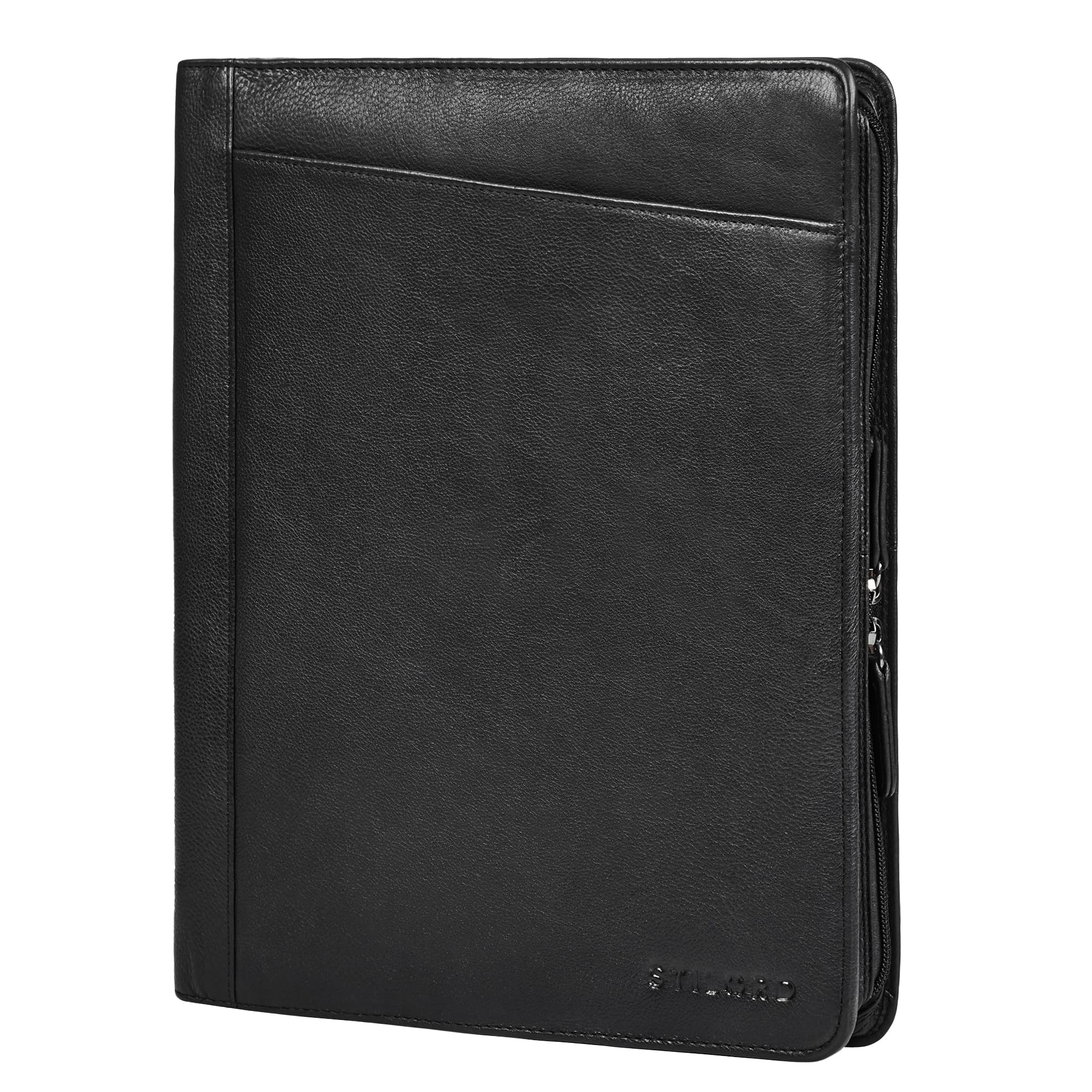 STILORD 'Marek' Echtleder Dokumentenmappe A4 Leder Konferenzmappe Vintage Schreibmappe Ledermappe mit Reißverschluss & Tabletfach 13-13,6 Zoll für Arbeit Büro Meetings, Farbe:schwarz