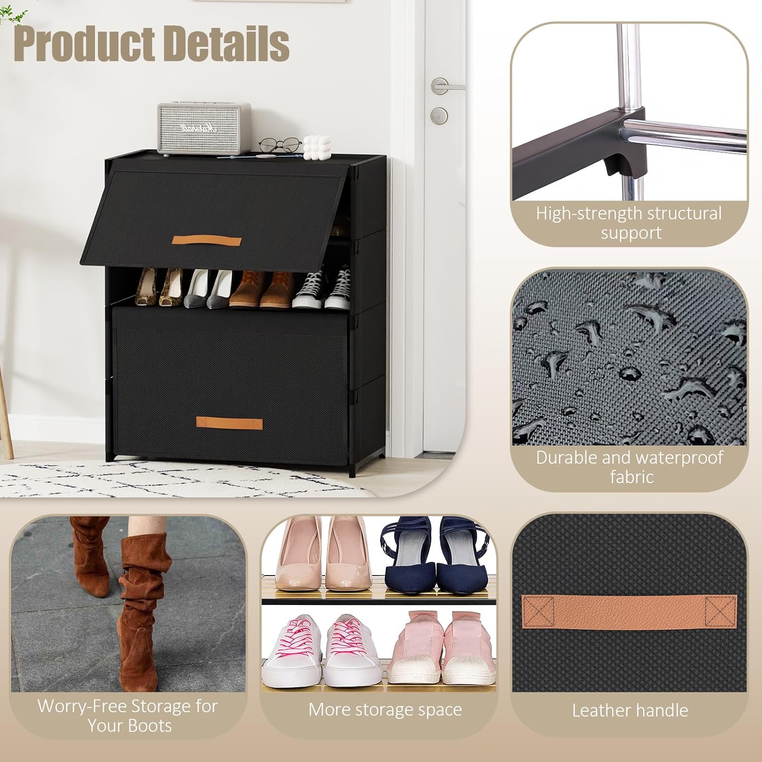 Upgraded Shoe Rack with Covers,5 Tier Shoe Storage Cabinet with Door, 20-Pair Plastic Shoe Organizer with Dustproof Cover for Closet,Bedroom,Hallway, Entryway, Black