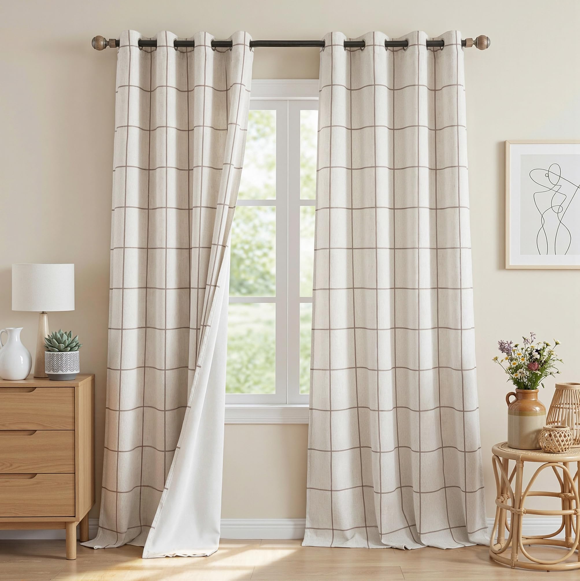 MYSKY HOME Brown Plaid Blackout Curtains for Bedroom and Living Room