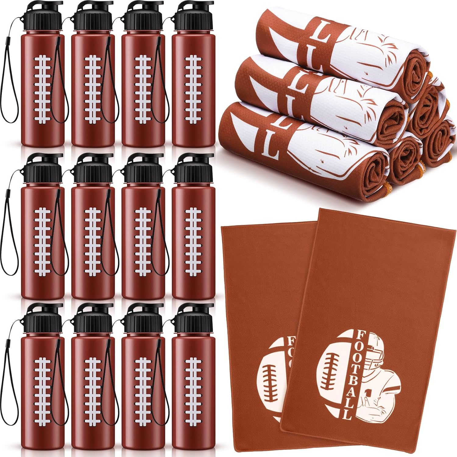 24 Pieces Baseball Water Bottle Baseball Cooling Towel Set Include 12 Reusable Sports Squeeze Water Bottle 12 Ice Towel Breathable 40"x12" Cooling Towels for Soccer Sport Team Gift