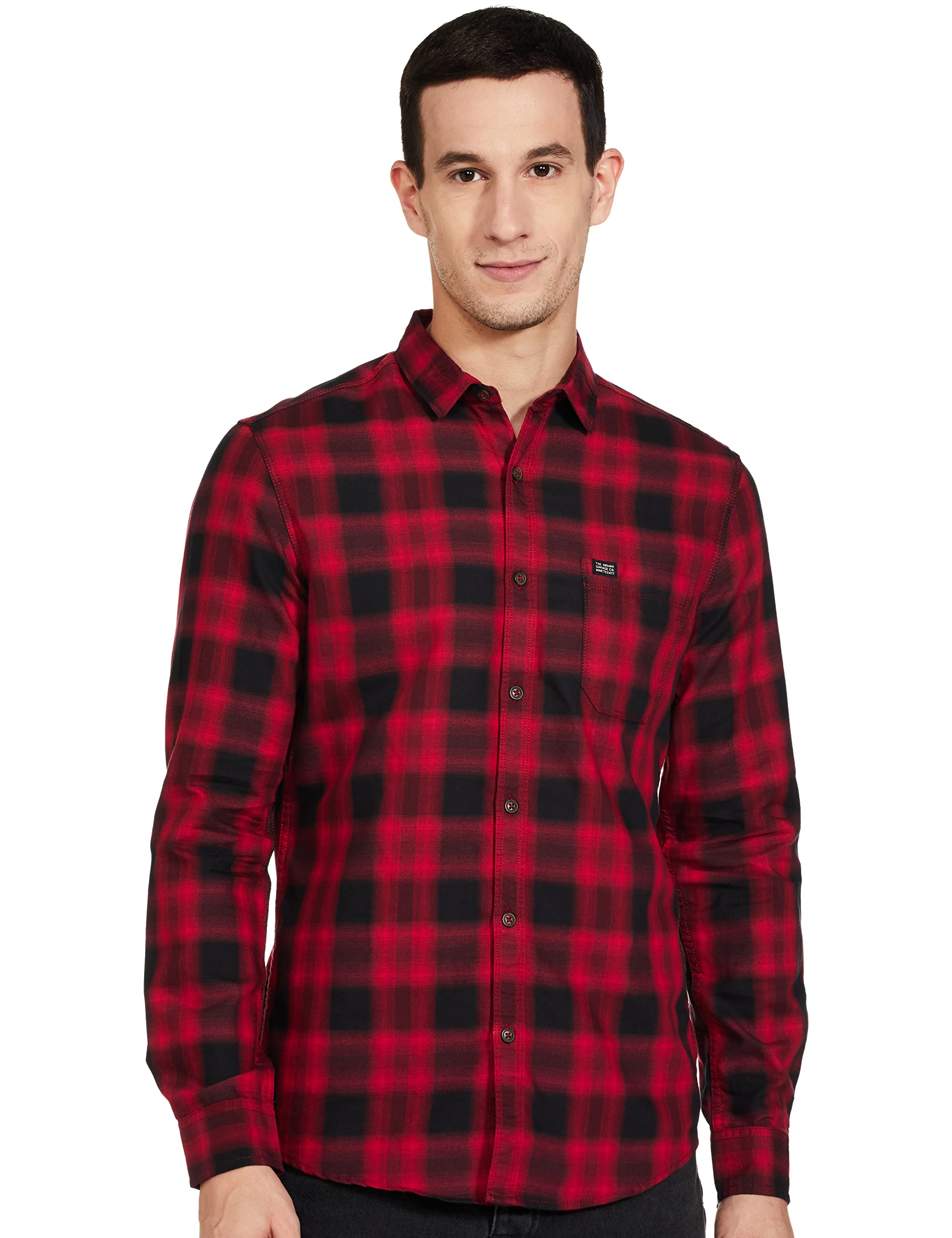 The Indian Garage CoMen's Cotton Regular Fit Checkered Full Sleeves Spread Collar Casual Shirt