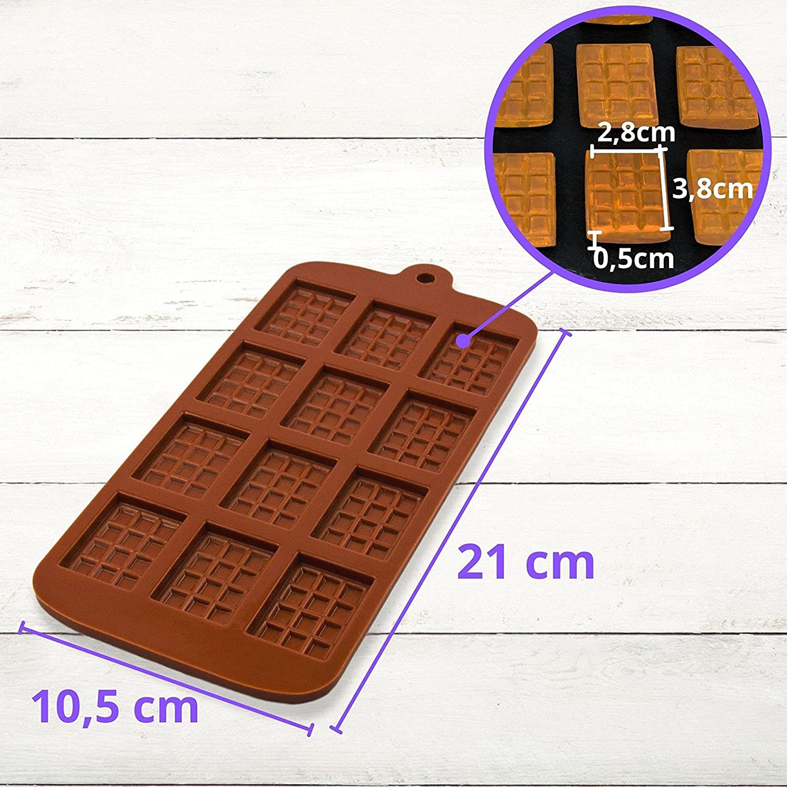 BlueFox Molde de silicona con 12 placas de chocolate, molde para cubitos de hielo, bombones, bombones, galletas para perros, 21 x 10,5 x 0,5 cm, caramelos, aperitivos, tartas, tartas, regalo, color