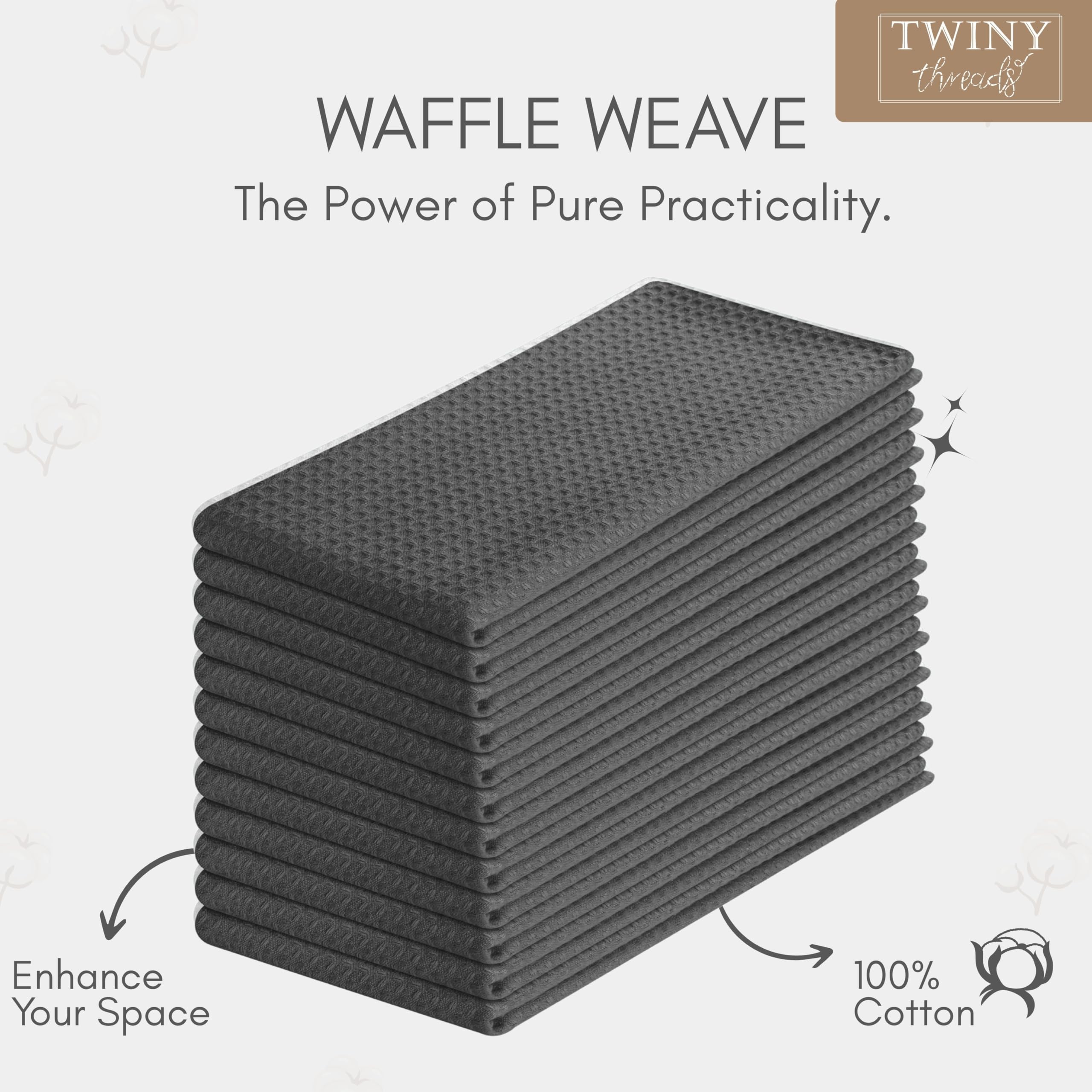 TWINY threads Asciugamani da cucina, 100% cotone morbido, tessuto a nido d'ape, strofinacci con passante per appenderla, asciugamani da bar riutilizzabili per la pulizia della tavola, cene, feste