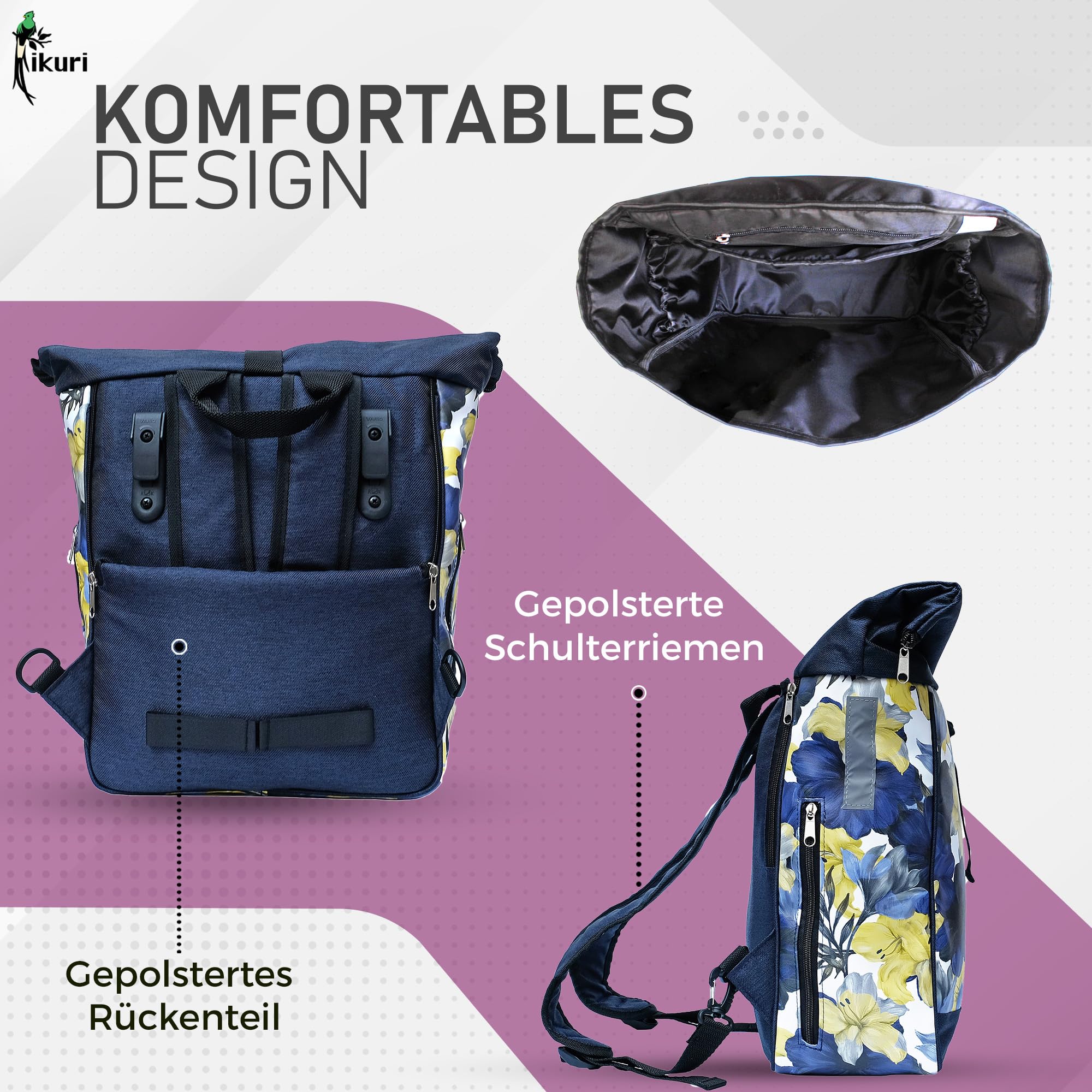 Ikuri Fahrradtasche/Rucksack Kombi Fahrradrucksack aus Plane für Gepäckträger Packtasche Wasserdicht für Frauen
