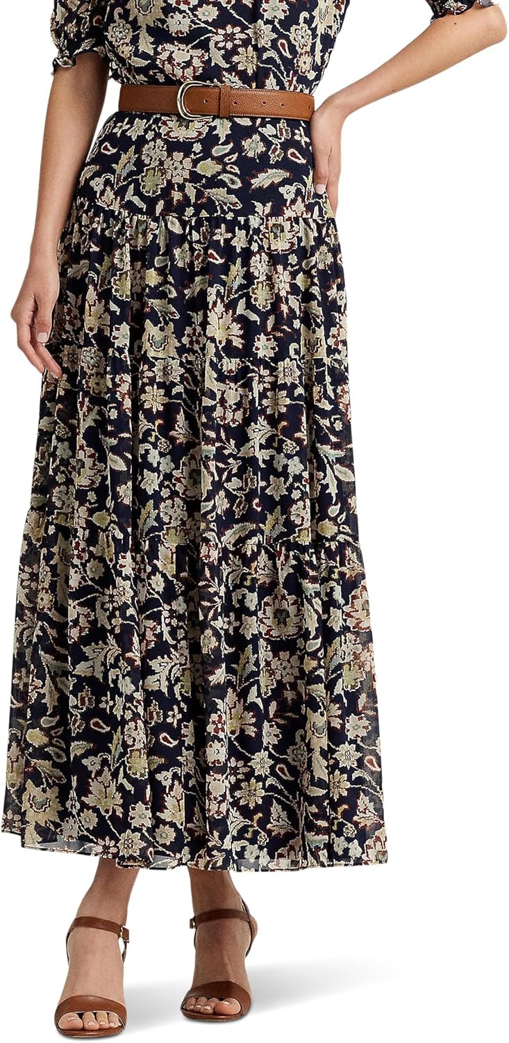 Lauren Ralph Lauren Floral Crinkle Georgette Tiered Skirt