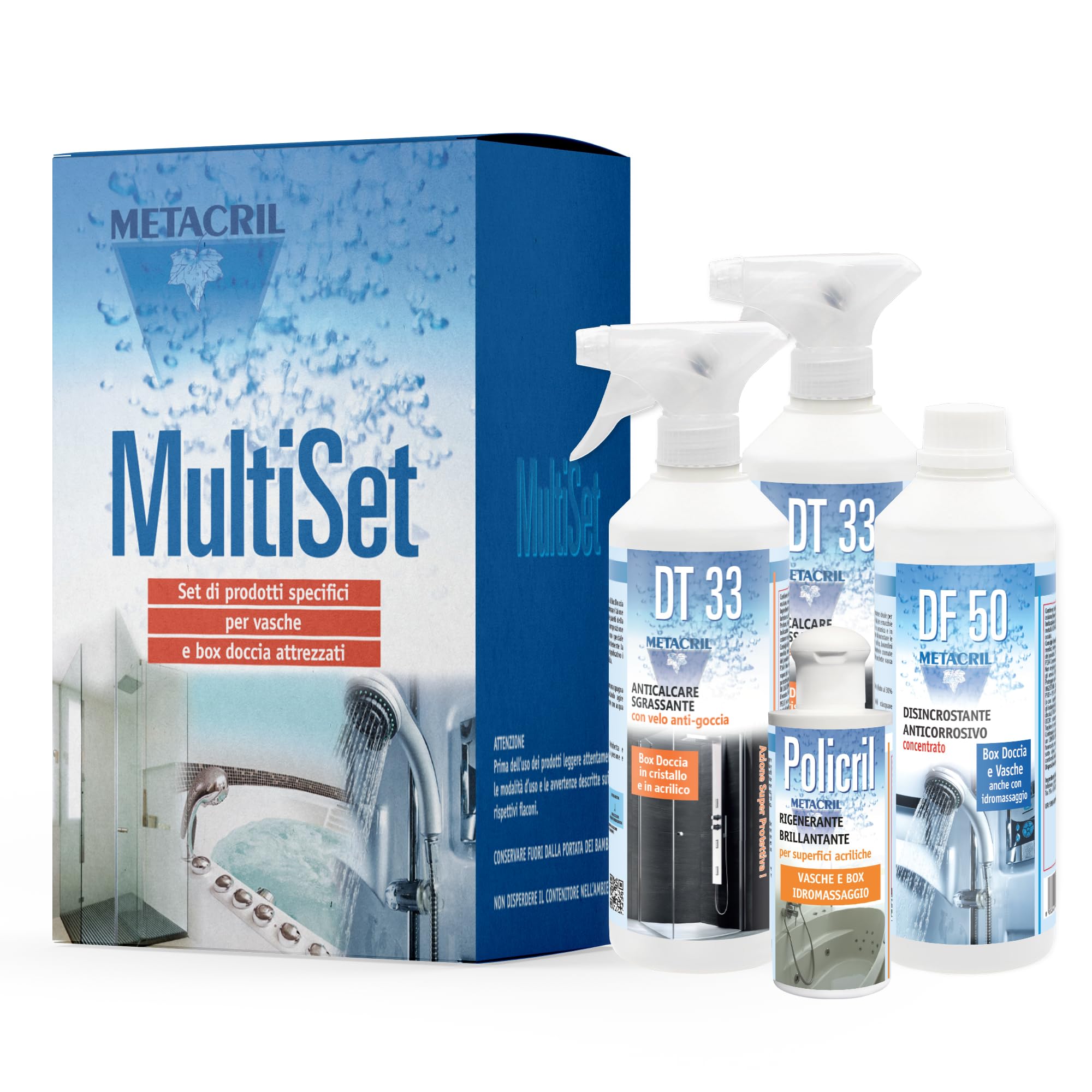 Metacril Juego completo de mantenimiento de cabina Boca. Ideal para cabina de ducha de todas las marcas (Teuco, Albatros, Novellini, Glass, Hafro, etc. Envío inmediato.