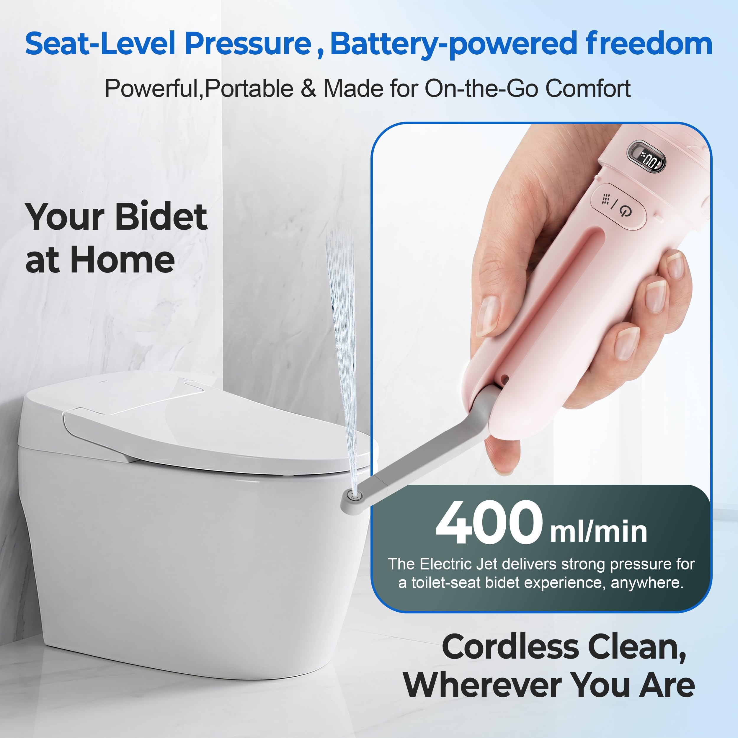 Electric Portable Bidet – Rechargeable Travel Bidet for Women Postpartum Care & Personal Hygiene | with 3 Pressure Modes for Home Travel & Camping (Pink) - 3