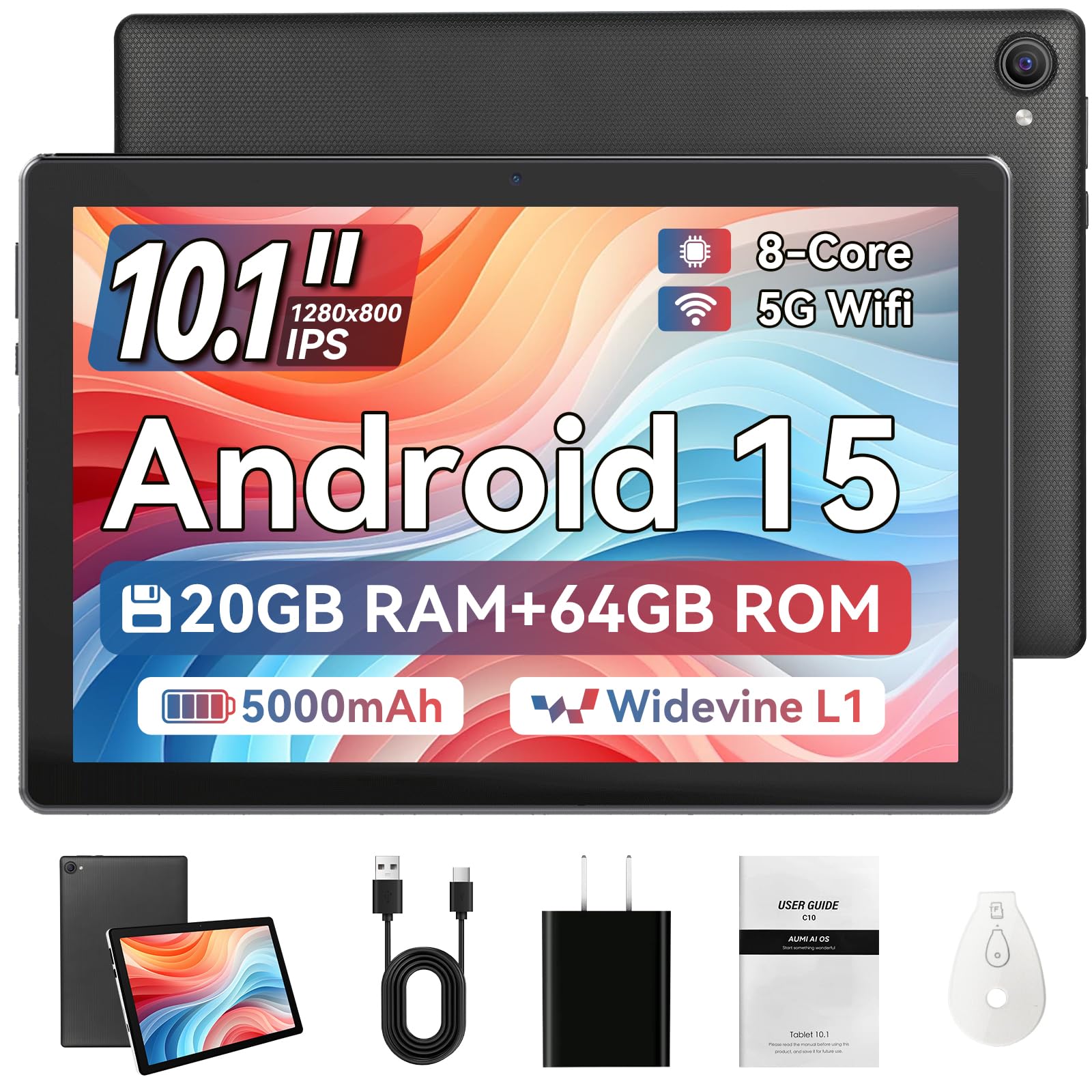Tablet, 10.1 Inch Android 15 Tablet with 20GB RAM 64GB ROM 1TB