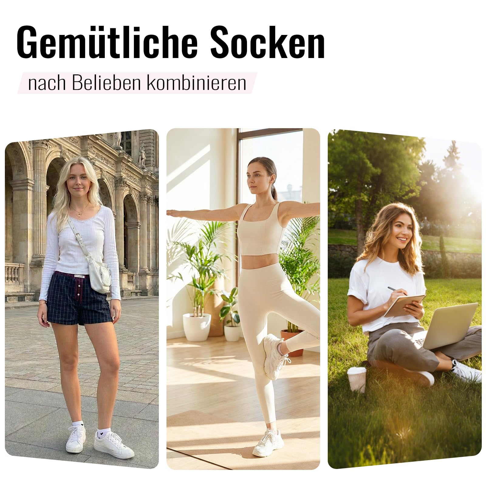 SukModen 10/20 Pares de Calcetines para Mujer Deportivos, Cortos y Transpirables de Algodón, Diseños Multicolores con Rayas, Corazones y Lunares - 3