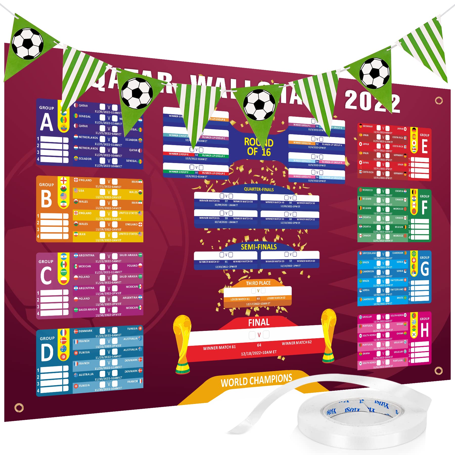 Buy Qatar 2022 World Cup Backdrop , Soccer Game Wall Chart Schedule