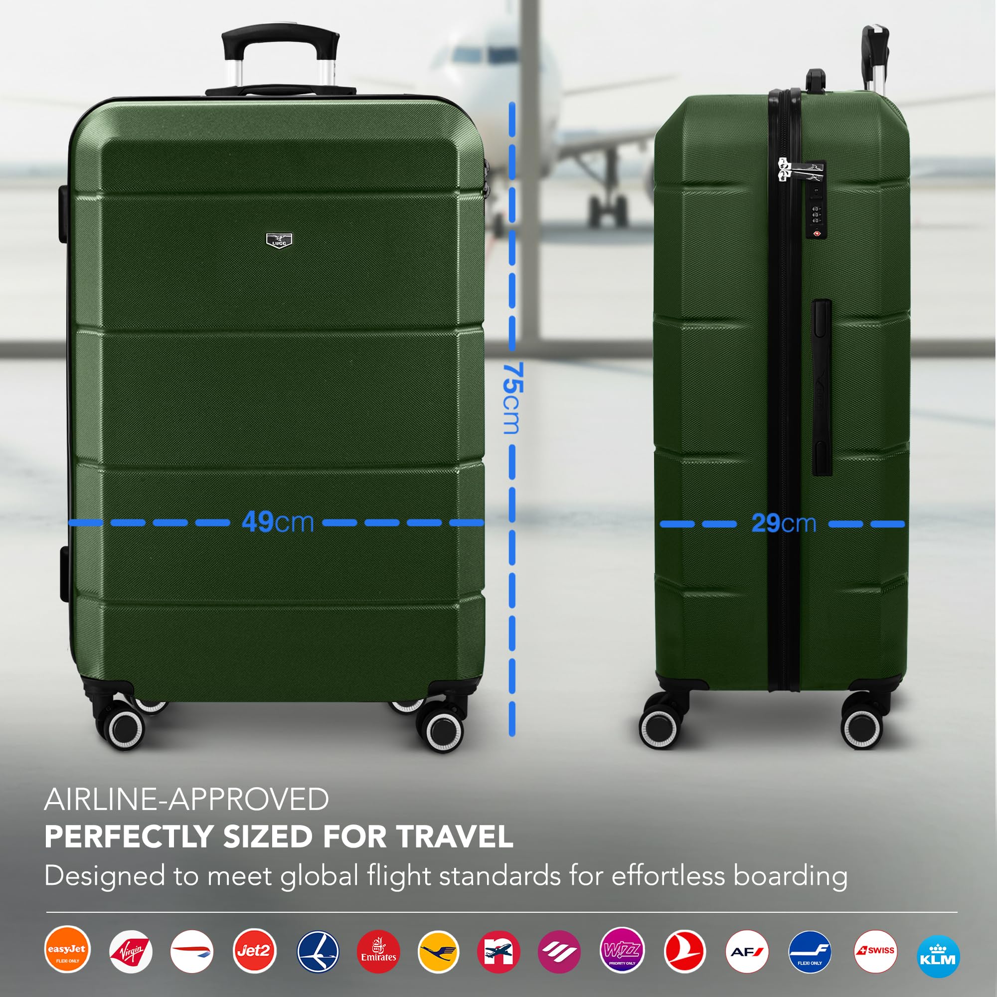 LUGG - Jetset 40cm Suitcase - 40x30x20cm- Ryanair Compatible - Underseat Size - Hard Shell ABS - Spinner & Removable Wheels - Lightweight Travel Luggage- Cream/Brown — view 212