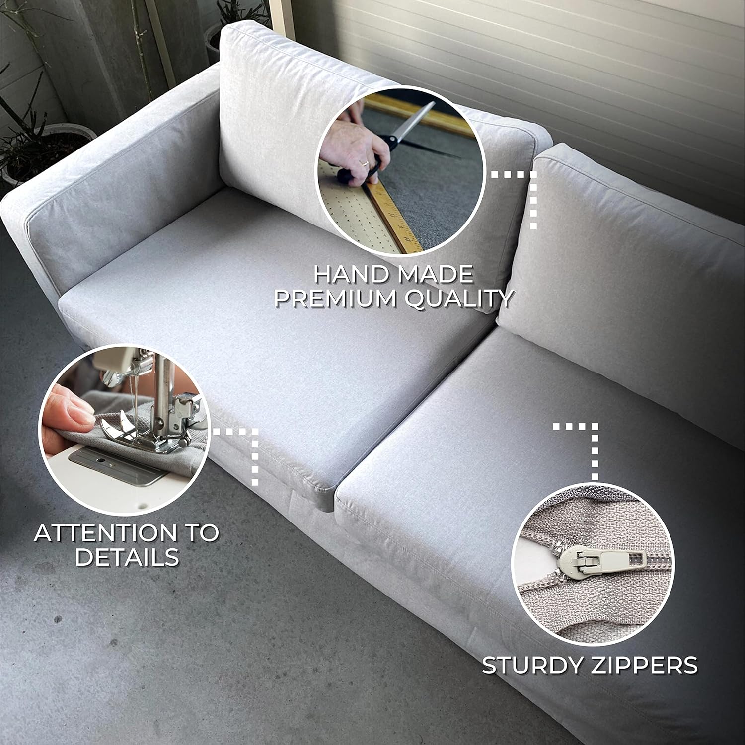 comfortly | Cover for Karlstad 3 Seat Sofa, Replacement Slipcover, Heavy Duty 7 pcs Cover, Pets and Stain Proof Durable Nano-Tech Fabric, Easy to Clean & Replace (Cashmere Blends - Rabbit)