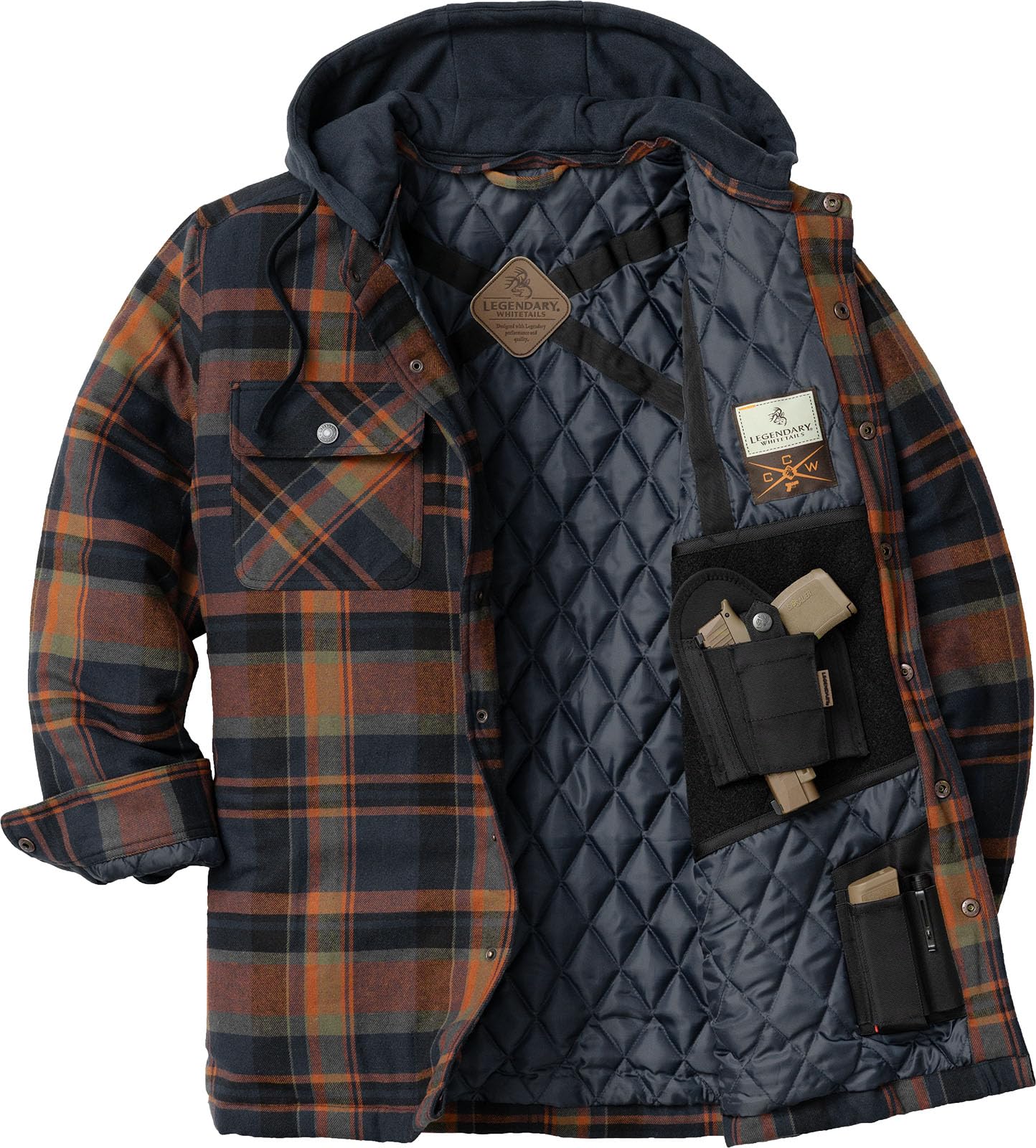 Legendary Whitetails Men's Ccw Hooded Flannel Shirt Jacket Polyfill Insulated Quilted Shacket