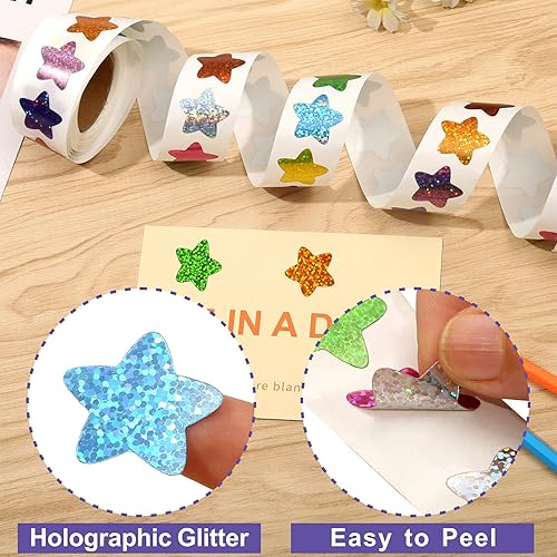 Miniatura 3 de 600 calcomanías holográficas de estrellas pequeñas, 10 colores, calcomanías de estrella de aluminio para recompensas infantiles, suministros de