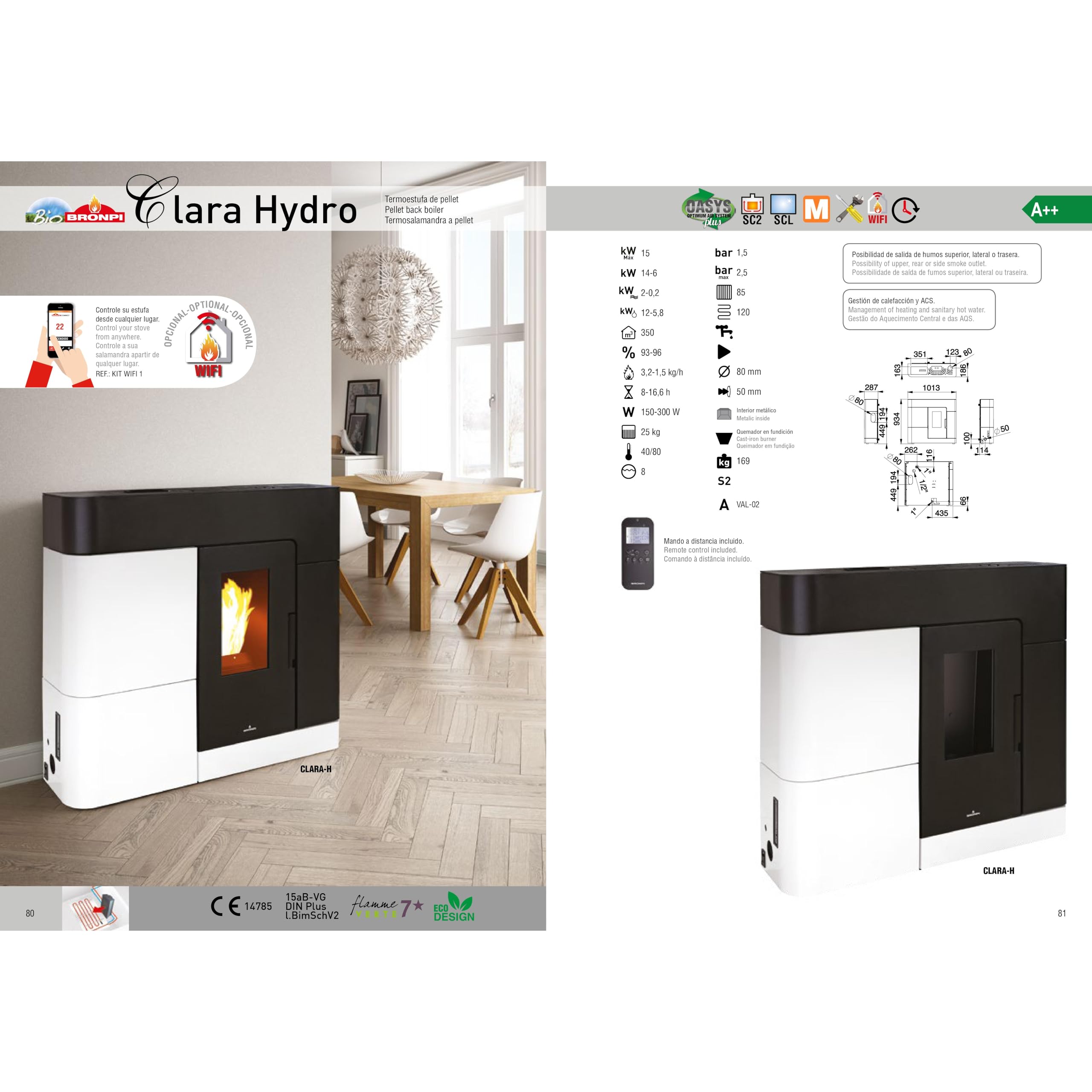 Maestro Ferretero - Estufa de Pellet Extraplana Hydro Negro Y Blanco de 18 kW, 61419 BTU, Ventilación Directa, Alta Eficiencia, Montaje en Piso, Hierro Fundido y Acero Inoxidable