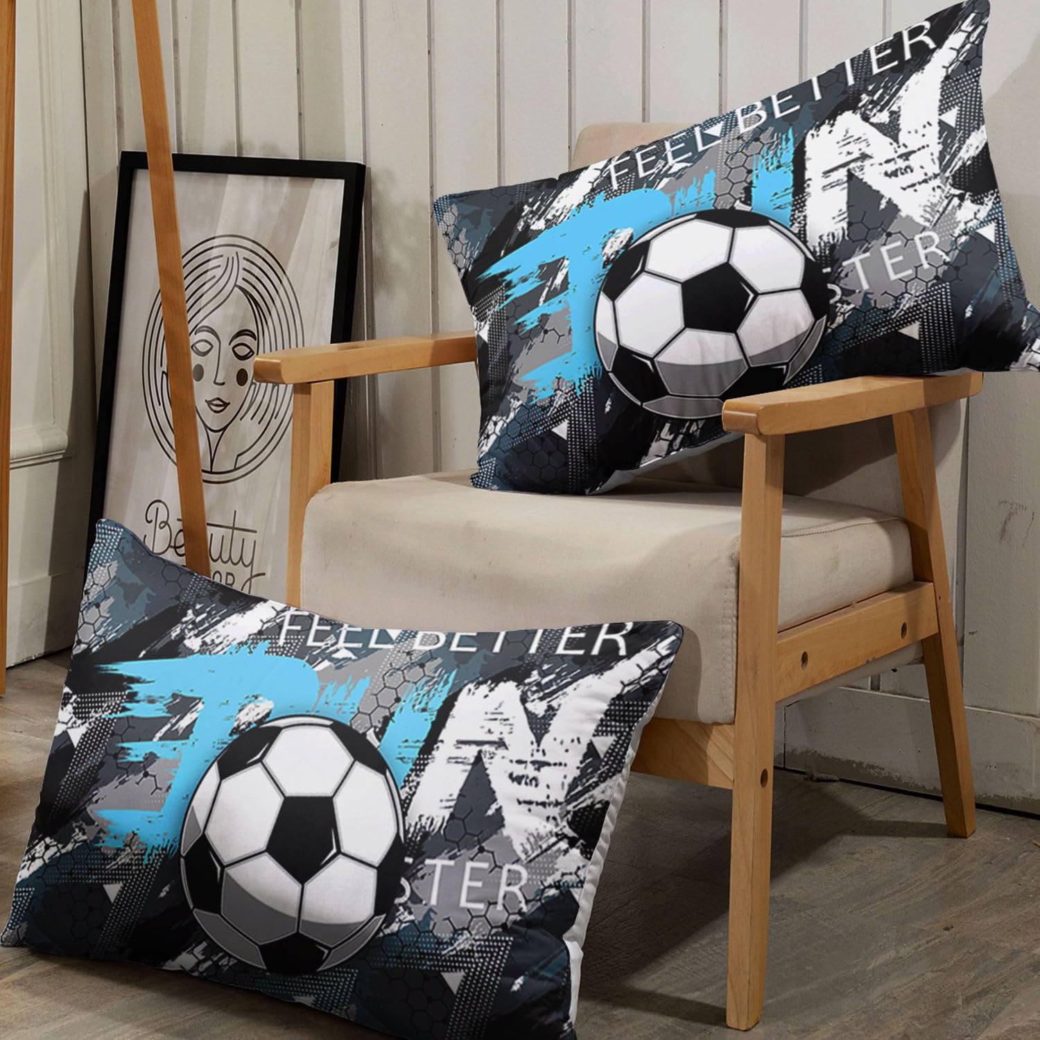 HOSIMA Fußball-Bettwäsche-Set Bettbezug mit 2 Kissenbezügen Graffiti-Cartoon-Fußball-Druck