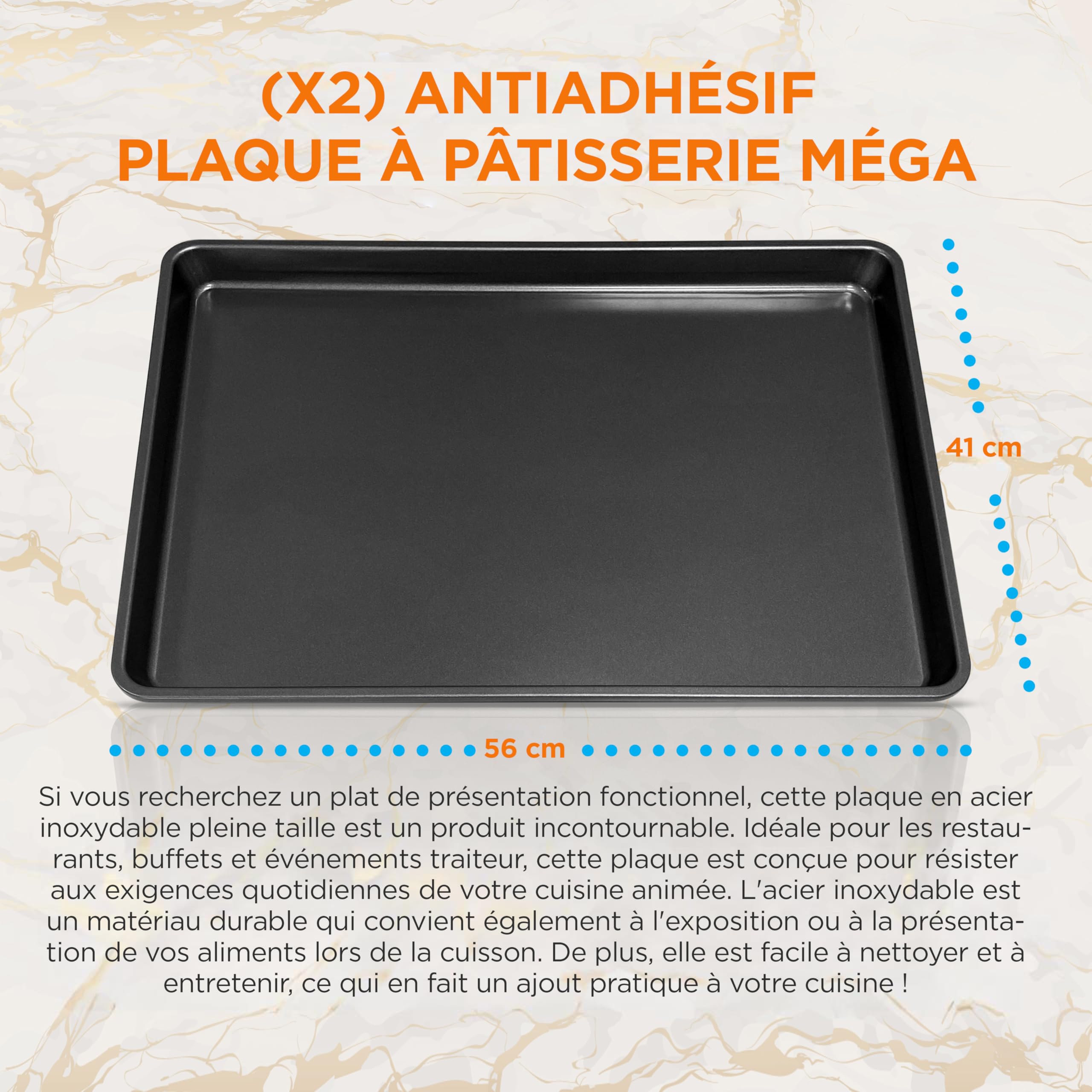 NutriChef Plaque à Biscuits Non-adhésive - Ensemble de 2 Grandes Plaques de Cuisson en Métal pour Four, Plaques de Cuisson Non-adhésive de Haute Qualité, Revêtement Métallique Noir, Sans PFOA, PFOS