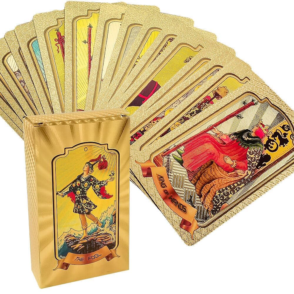 Play New Tarot Cards 78 Pcs Gold foil Card Deck Classic Tarot Deck Durable Waterproof Gold Foil Tarot Decks for Beginners