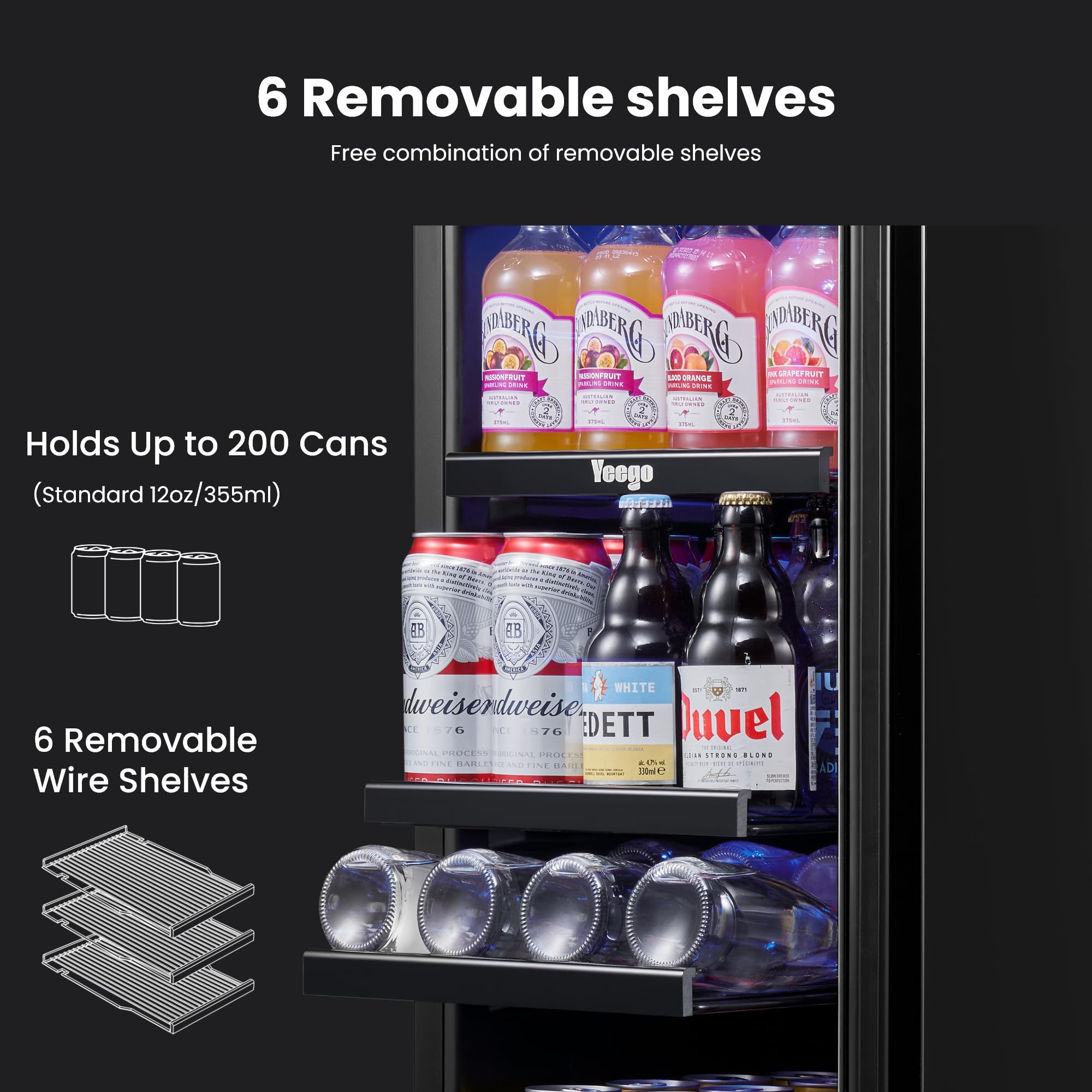 Yeego 15-Inch Built-In Beverage Refrigerator (2 Pack) – Slim Beverage Cooler with Left-Hinged Glass Door, Auto Defrost Drink Fridge for Beer, Soda & Wine, Built-In or Freestanding on Fridge.com