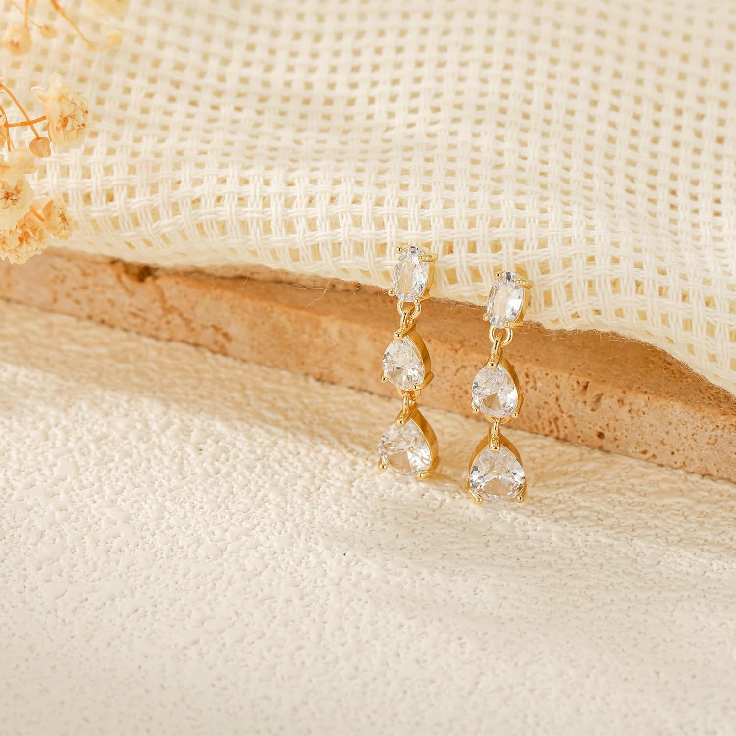 14K Gold Plated Dangle Earrings for Women Dainty Silver Drop Earring Trendy Small Long Dangling Wedding Bridesmaid Hoop Diamond Crystal Cute Earring Jewelry Valentine Gifts - Image 6