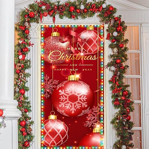 Miniatura 5 de Decoración navideña para puerta de garaje, cubierta festiva para puerta de garaje, 3 x 6.6 pies, adornos rojos de Navidad para puerta delantera,