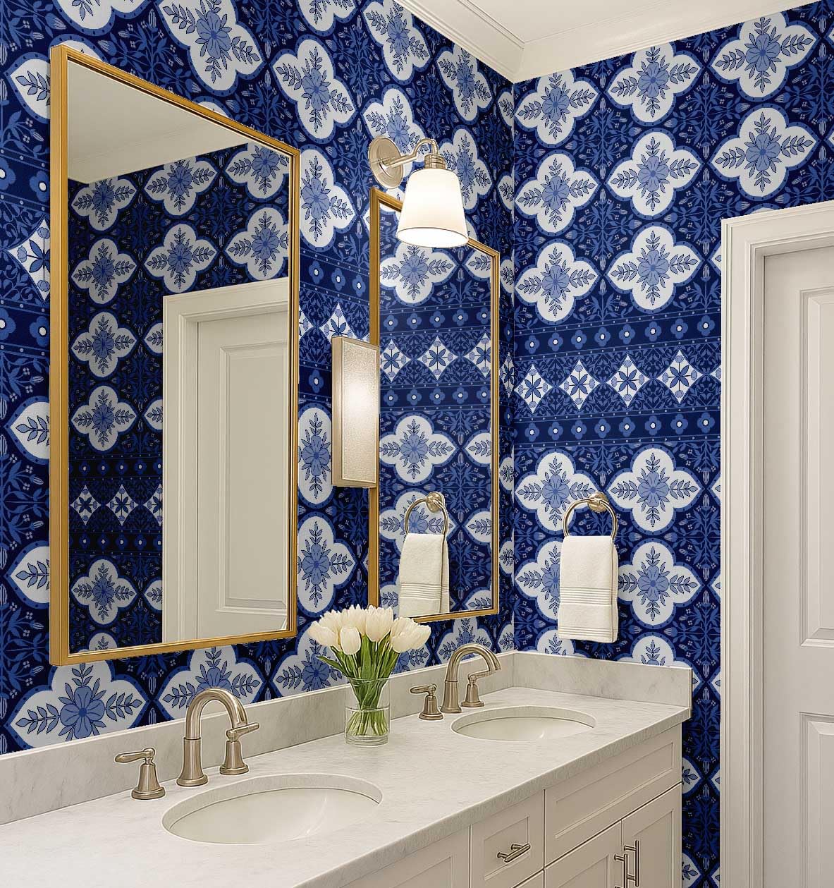 S4Sassy Zdejmowana wodoodporna owijka ścienna, mozaika na ścianę, mozaika druk papier kontaktowy do backsplash, kuchnia, samoprzylepna rolka tapety winylowej, dekoracja domu DIY - niebieska - 63 cm x