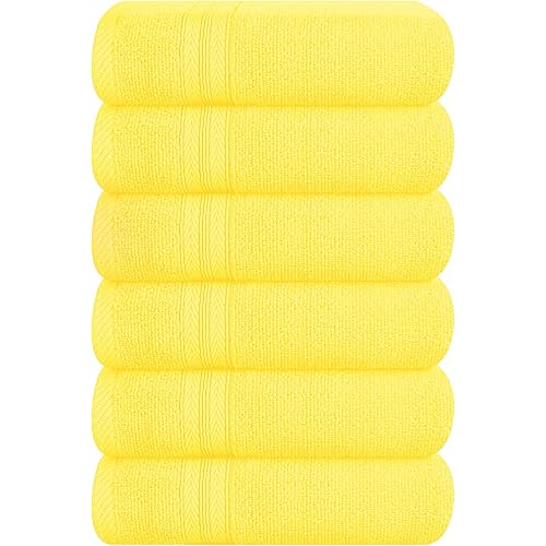 BOUTIQUO Ultra Soft 6-Piece Hand Towel Set 16x28-100% Ringspun Cotton - Durable & Highly Absorbent Hand Towels - Ideal for use in Bathroom, Kitchen, Gym, Spa & General Cleaning - Lime Yellow