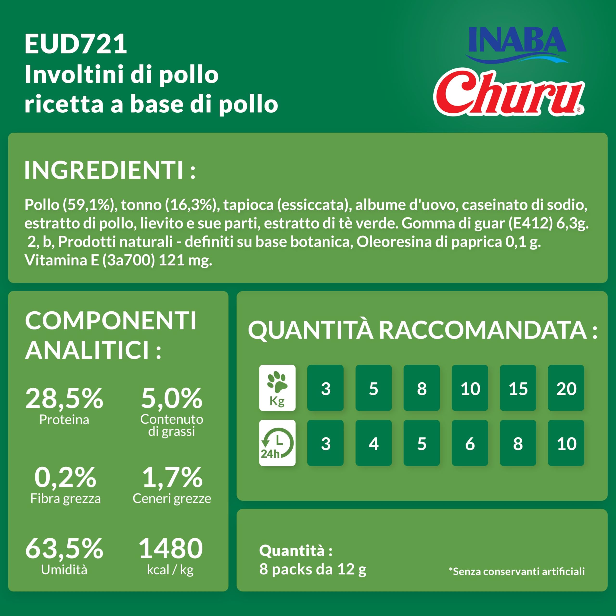 INABA Churu Bites Snack per Cani, Bocconcini di Pollo con Cuore di Pollo - 8 Pack (64 Stick x 12gr) - Premietti per Cane Morbidi e Deliziosi - Cibo per Cani Senza Conservanti o Coloranti Artificiali