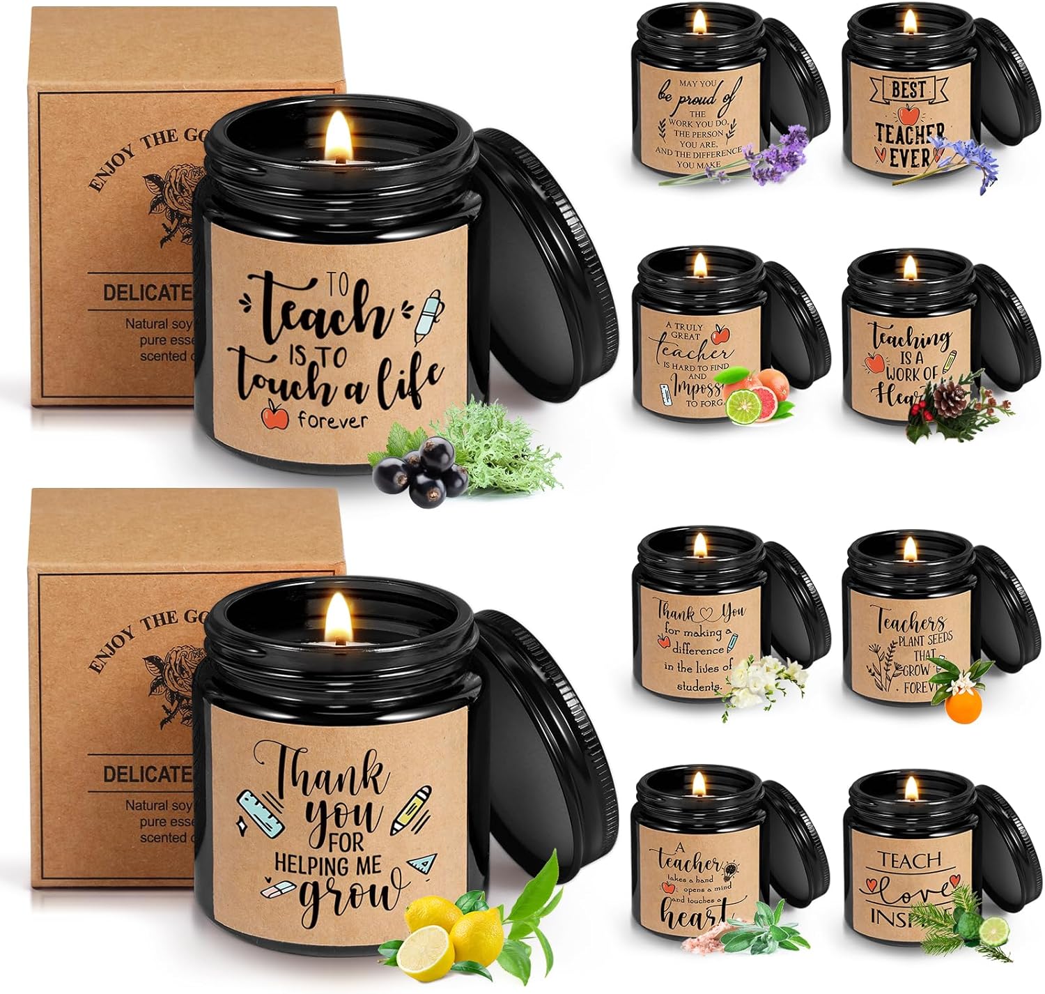 Lounsweer 10 Pcs Teacher Appreciation Gifts in Bulk 3.5 oz Teacher Candle May You Be Proud of The Work Thank You Gifts for Teachers Women Holiday Favors, 10 Fragrances(Brown)