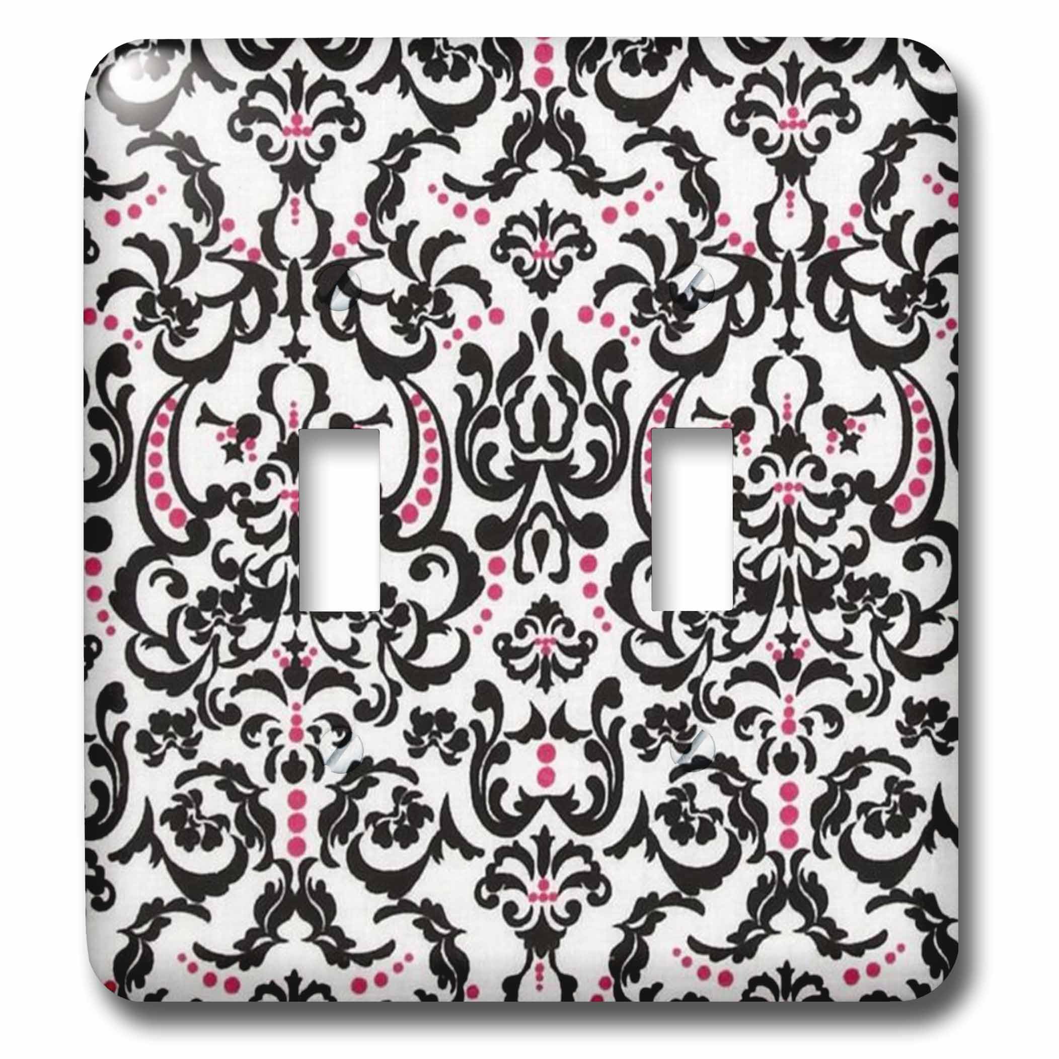 Double interrupteur à bascule Damask motif noir blanc rose fuchsia
