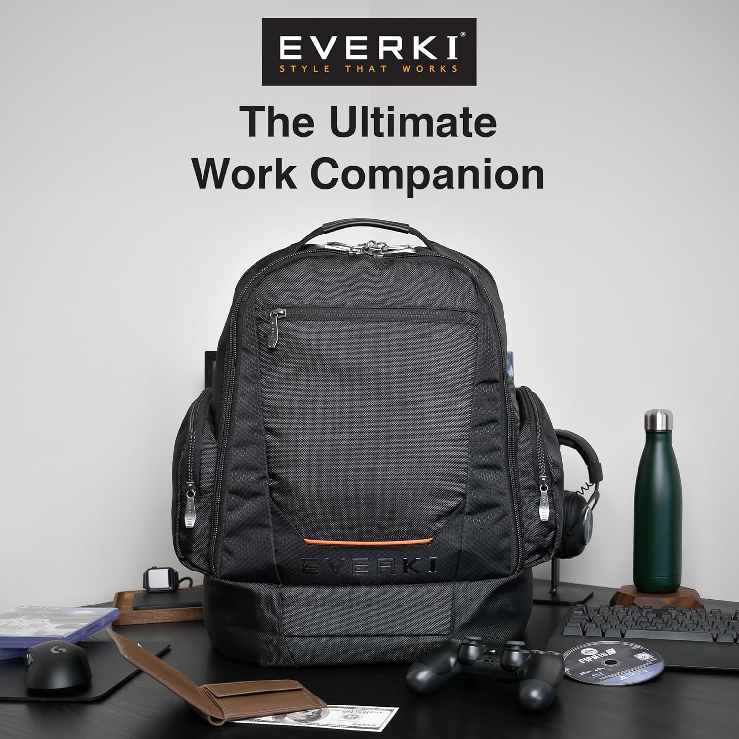 EVERKI ContemPRO 117 Laptop Backpack Fits up to 18.4” – Gaming, 42L Large Travel Backpack with Water-Resistant Rain Cover for Women & Men – Spacious Business Laptop Bag – Black (EKP117B) - Image 6