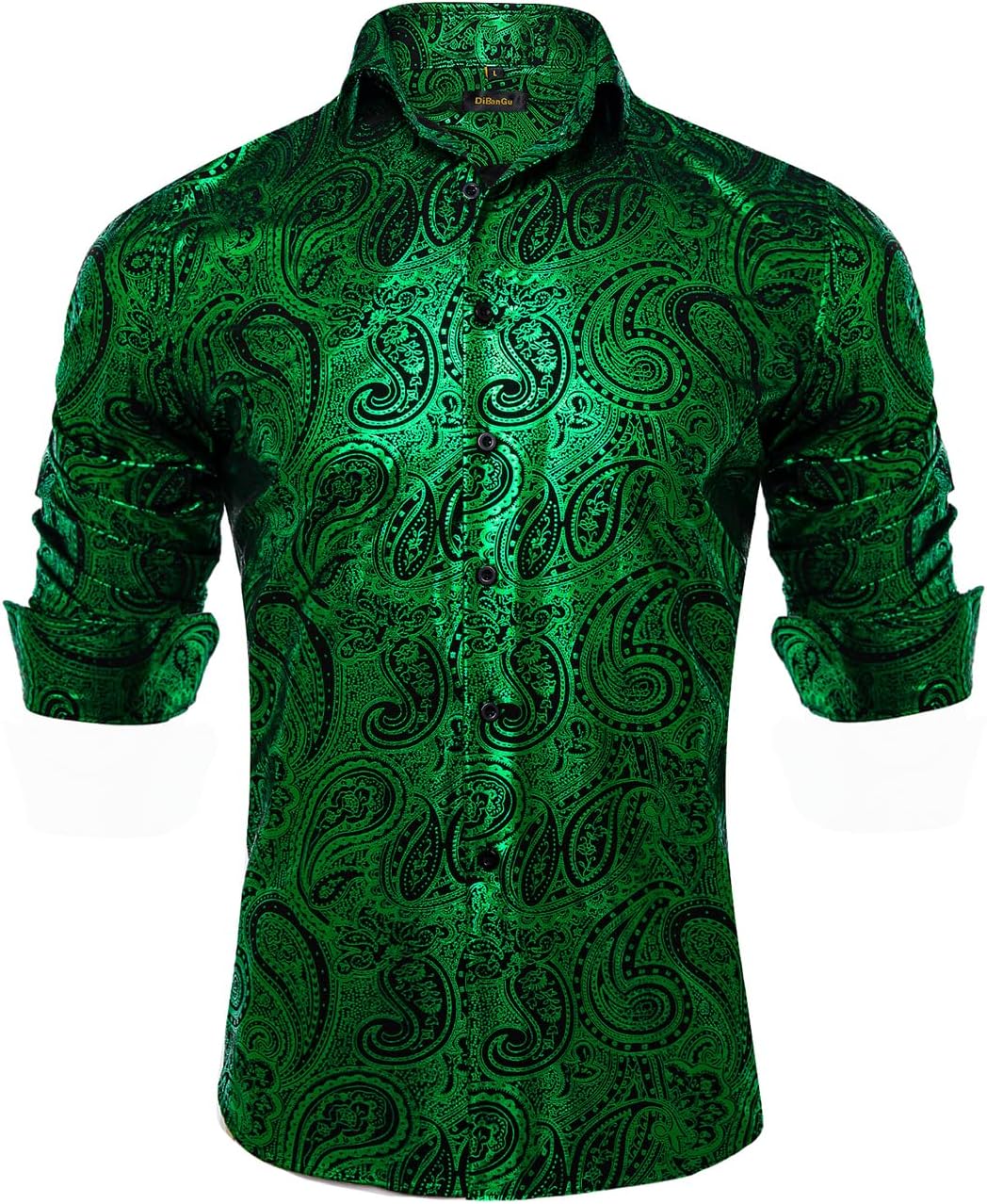 DiBanGu Green Mens Dress Shirt Printed Casual Long Sleeve