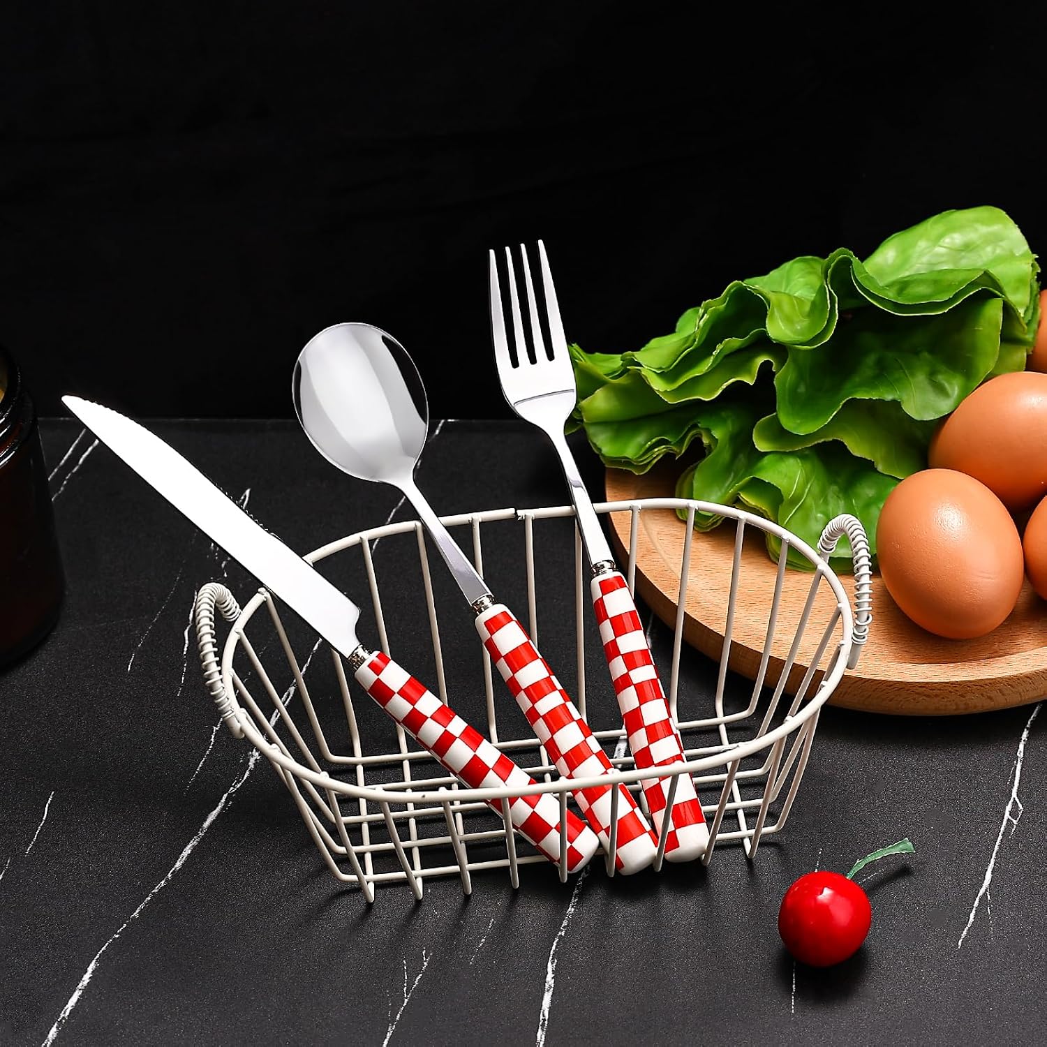 Koythin 3-Piece Red Check Stainless Steel Cutlery Set image 4