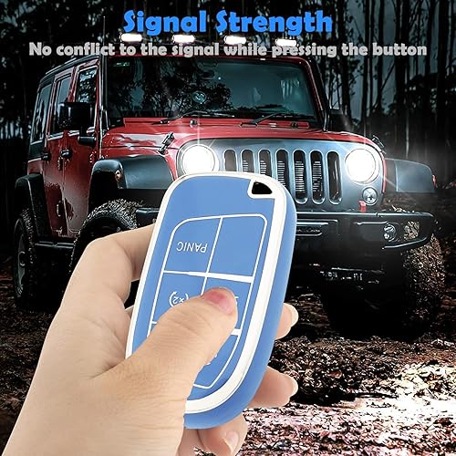 Miniatura 6 de XIYANG TRADE Funda para llavero de Jeep con llavero de cuero, funda de protección de TPU suave para Grand Cherokee Renegade 2016-2022, Azul