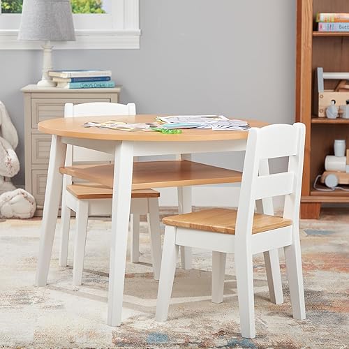 Miniatura 9 de Melissa  Doug - Juego de mesa redonda de madera y 2 sillas muebles infantiles para sala de juegos grano de madera claro y acabado blanco de 2 tonos