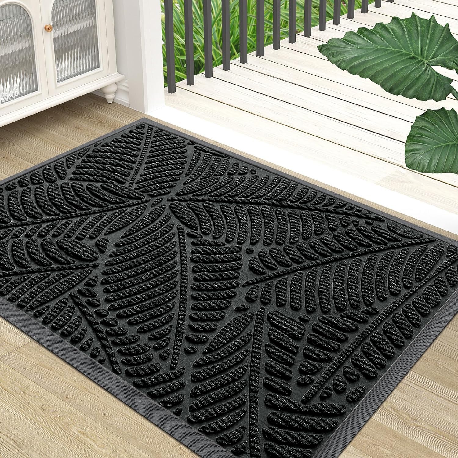 Grandaily Front Door Mat Indoor Outdoor Waterproof Doormat, Non Slip Natural Rubber Welcome Mat, Heavy Duty Durable Super Absorbent Entryway Rugs, 30"x17", Brown — view 18