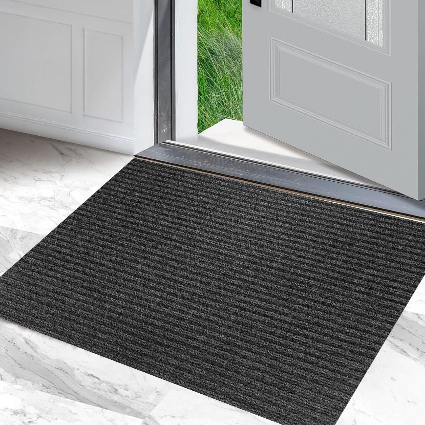 XUCHOU Dirt Trapper Mat 54 x 85 cm Non-Slippery Heavy Duty Stylish & Large Rubber Door Mat Barrier for Inside, Front Back Door, Pets and Dogs, Black