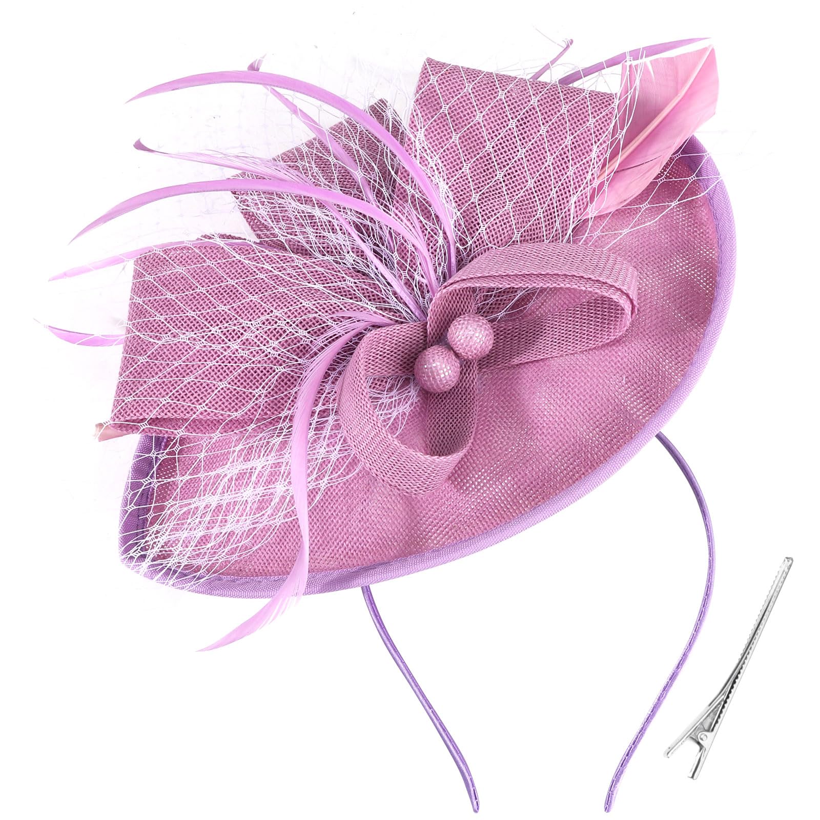 DRESHOW Flower with Single Arrow Feather Fascinators Hat Headband and a Forked Clip Bridal Headwear Derby Fascinator Pillbox Hat Headdress for Girls & Women