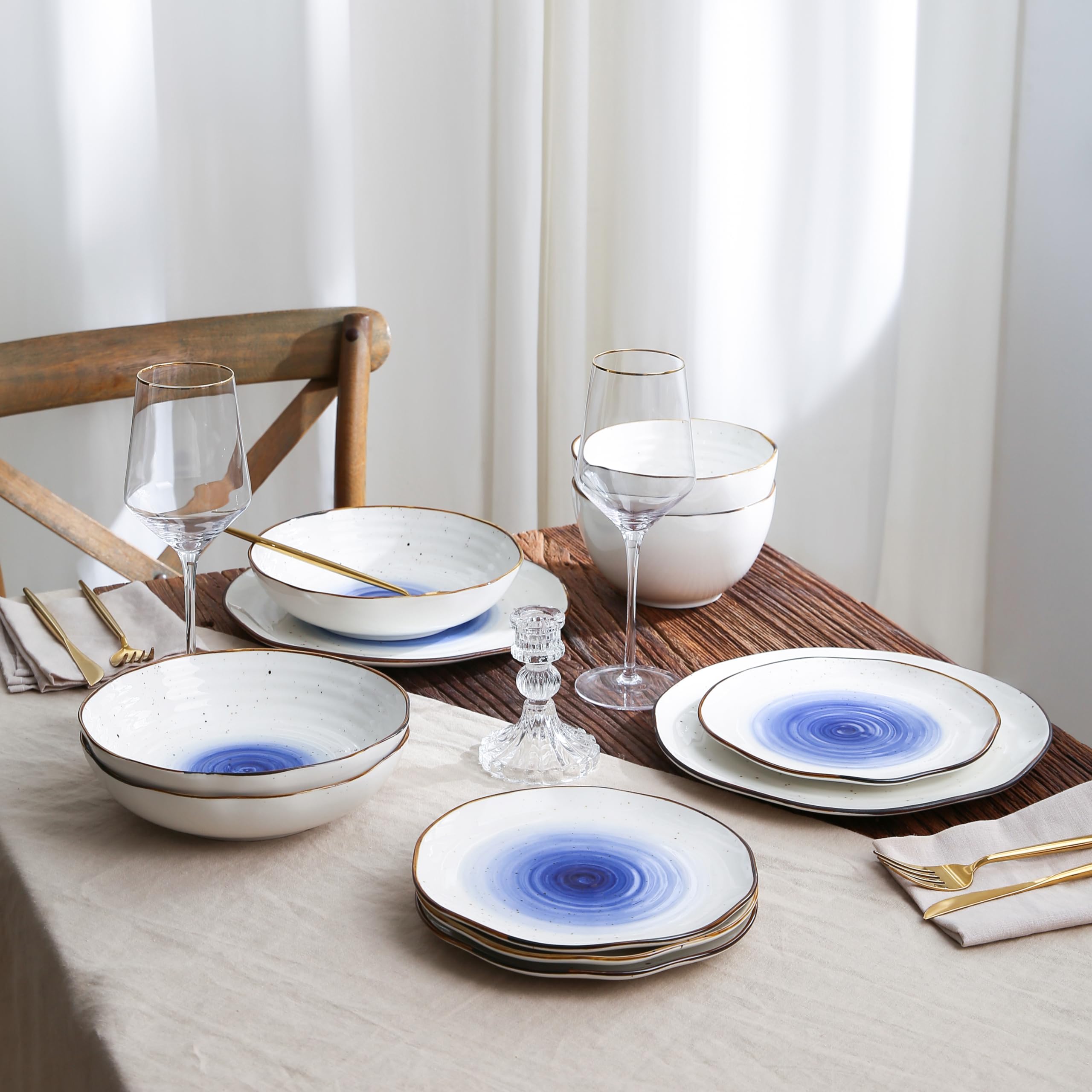 Christian Siriano Luma Geschirrset, Porzellan, Blau, 16-teilig