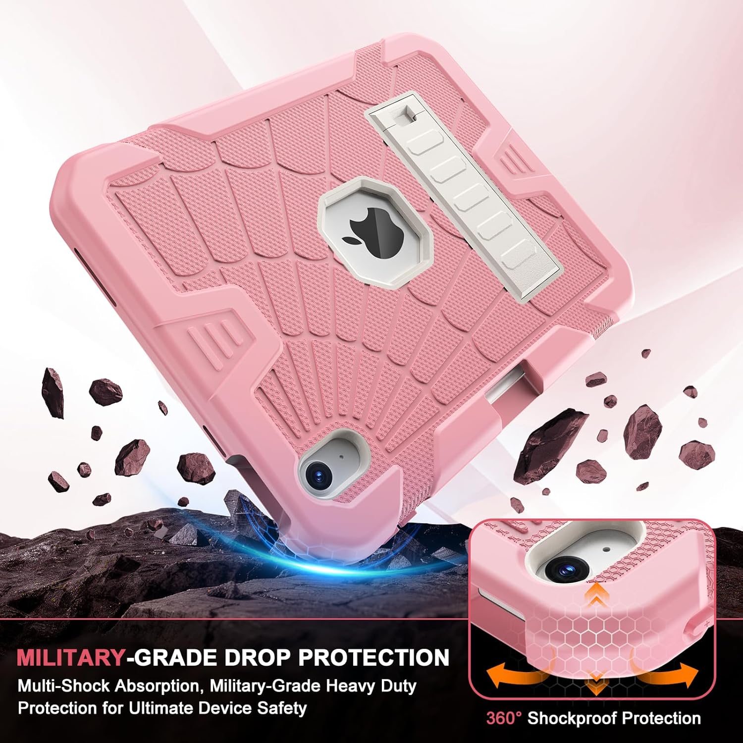 SIBEITU iPad 11th A16 2025/ 10th Generation Case for Kids Girls, Shockproof Rugged iPad 10th 10.9 Inch Case 2022 with Kickstand & Pencil Holder, 3-Layer Protective Cute 10 Gen Cover for Women, Pink - Image 4