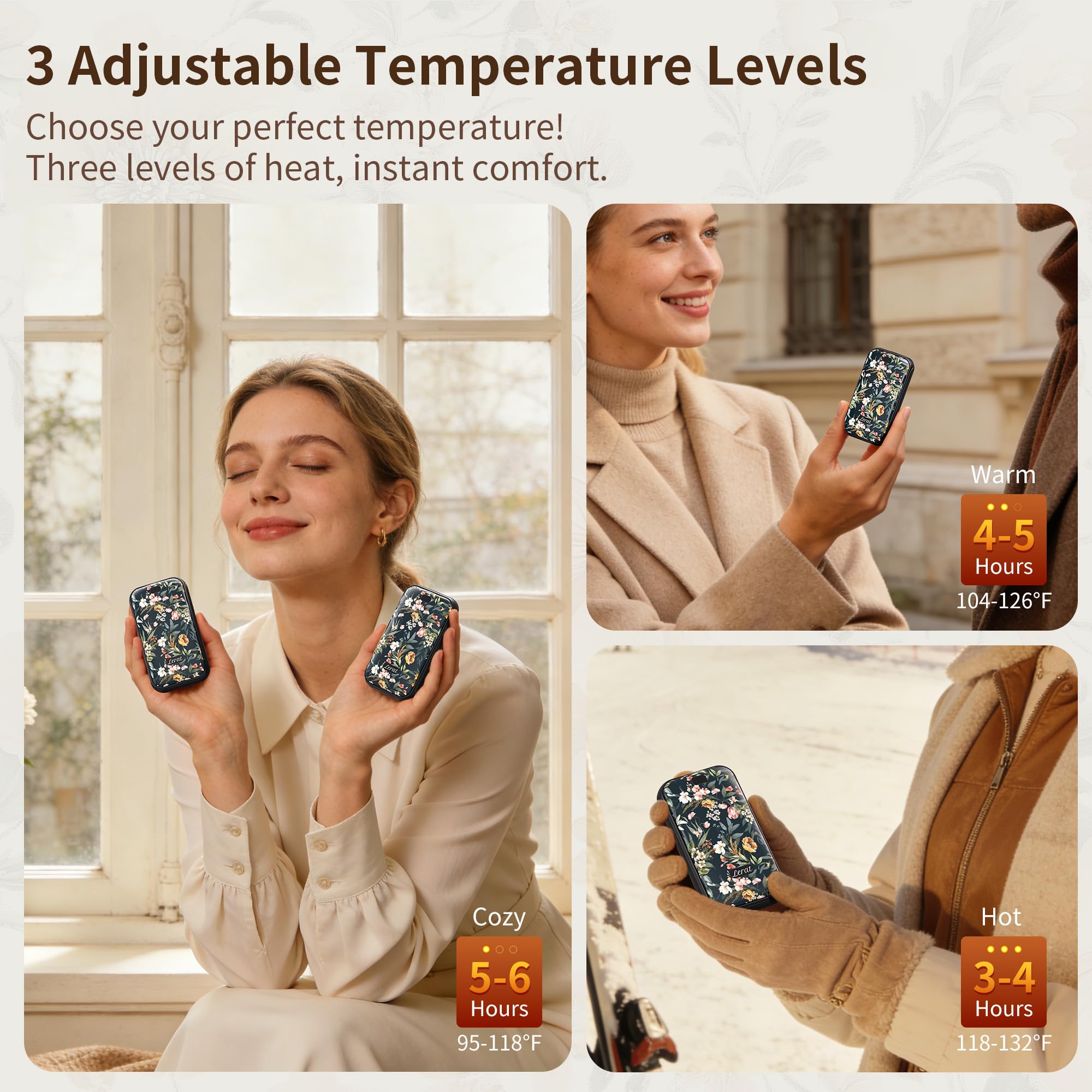 LEART – Lot de 2 chauffe-mains électriques rechargeables, chauffage rapide en 3 secondes, 3 réglages de chaleur, cadeaux portables et légers pour homme et femme, extérieur, camping, randonnée, ski