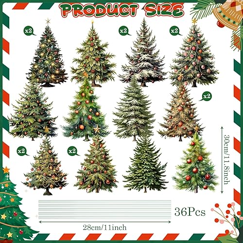 Miniatura 2 de 18 piezas de decoración de árbol de Navidad al aire libre, letreros de patio de árbol de Navidad con estacas, letreros de césped retro de Navidad
