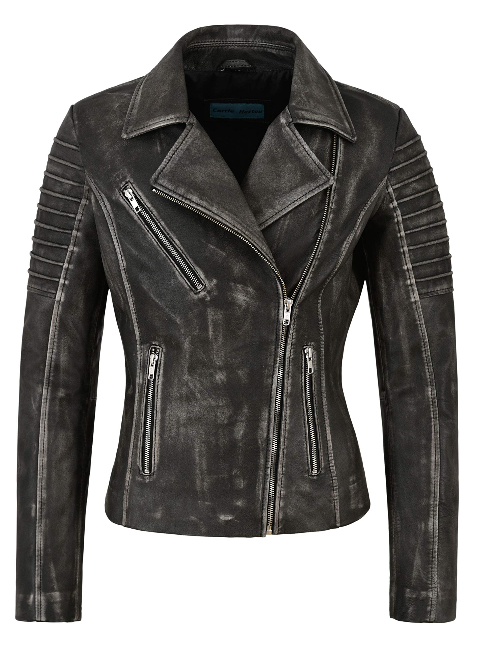 Ladies Fashion Leather Jacket Special Design Black Vintage Soft Biker Style 9334