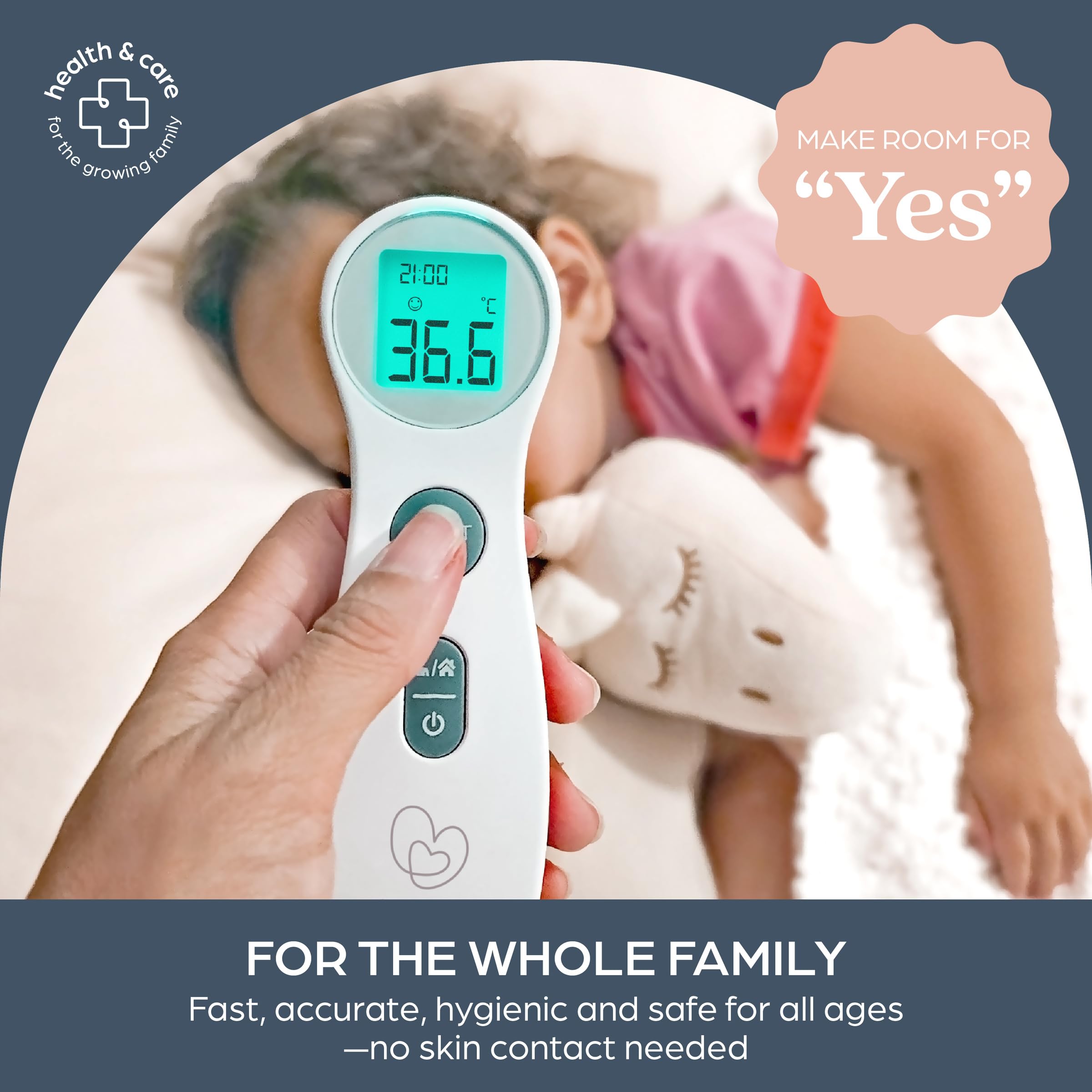 Dreambaby Termómetro digital de frente sin contacto, termómetro para bebé, termómetro infrarrojo, almacenamiento de memoria, alertas de fiebre, incluye baterías, artículos esenciales para bebés,