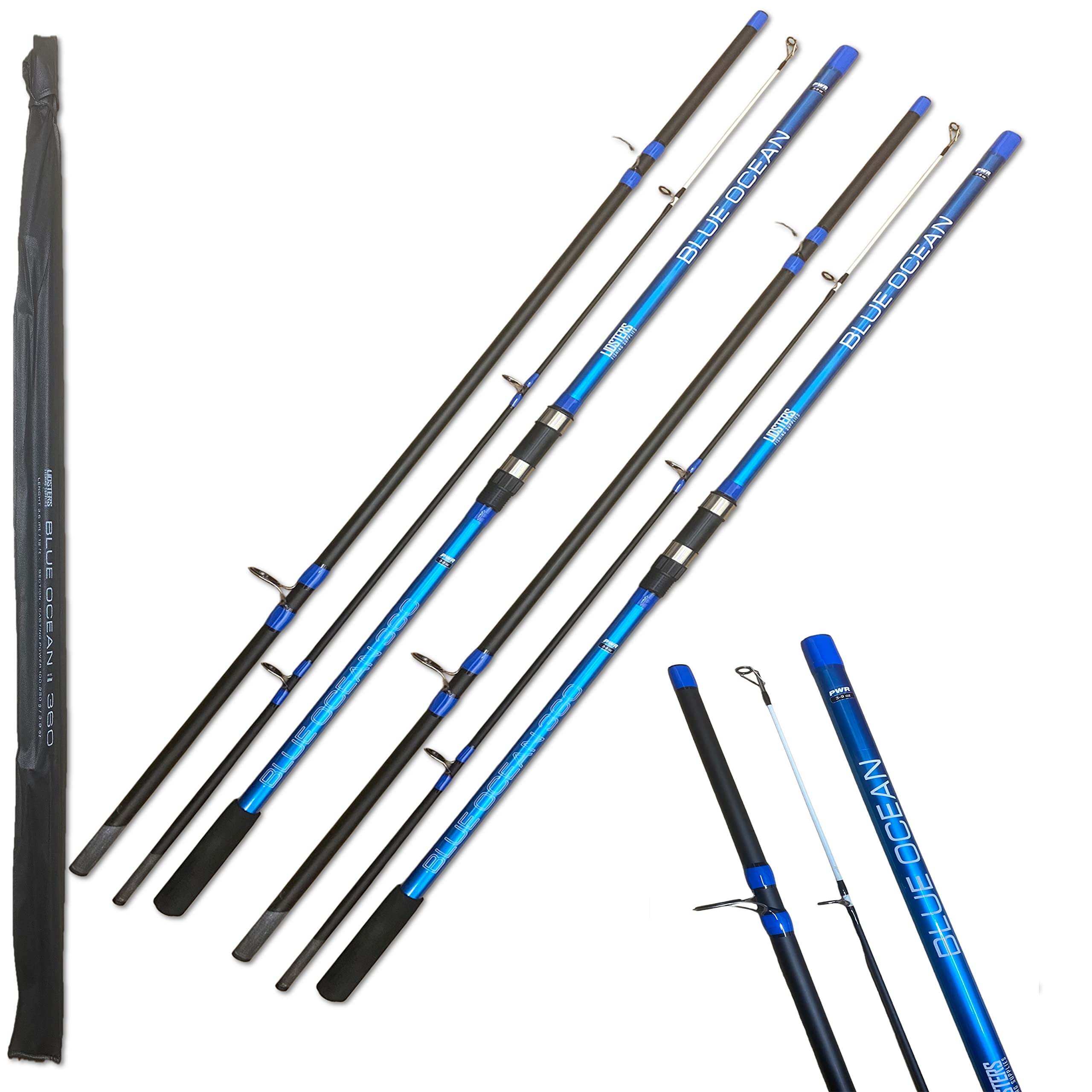 2 Lidsters Fishing Blue ocean Sea Beach Fishing Rod Blue 12ft 3.6m 3pc Cloth