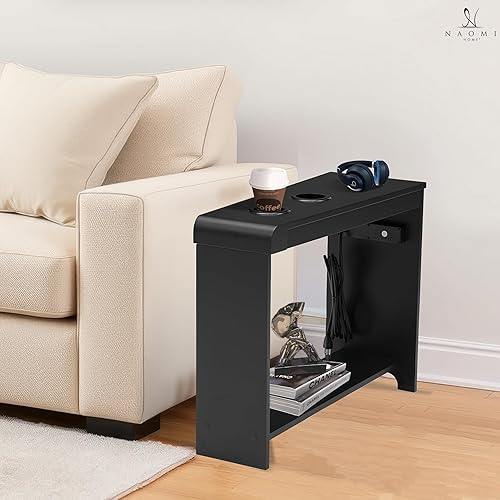 Miniatura 15 de Jade - Mesita de noche moderna con estación de carga, mesa auxiliar con puertos USB y tomas de corriente, mesa auxiliar estrecha para dormitorio y