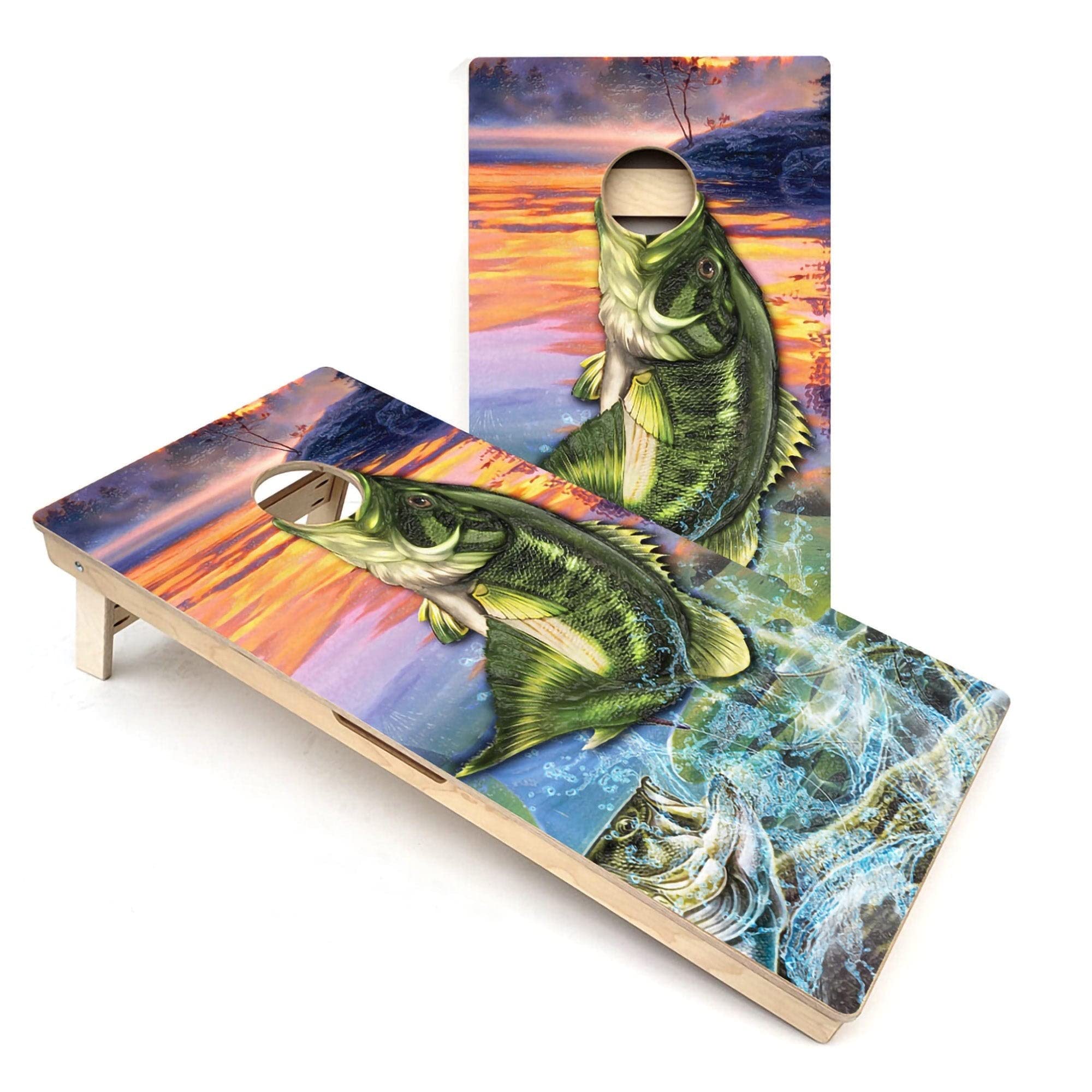 Skip's Garage Bass Hole All-Weather PVC Cornhole Boards - Includes (2) Boards (NO Bags) + (1) Case & (2) Edge Lights