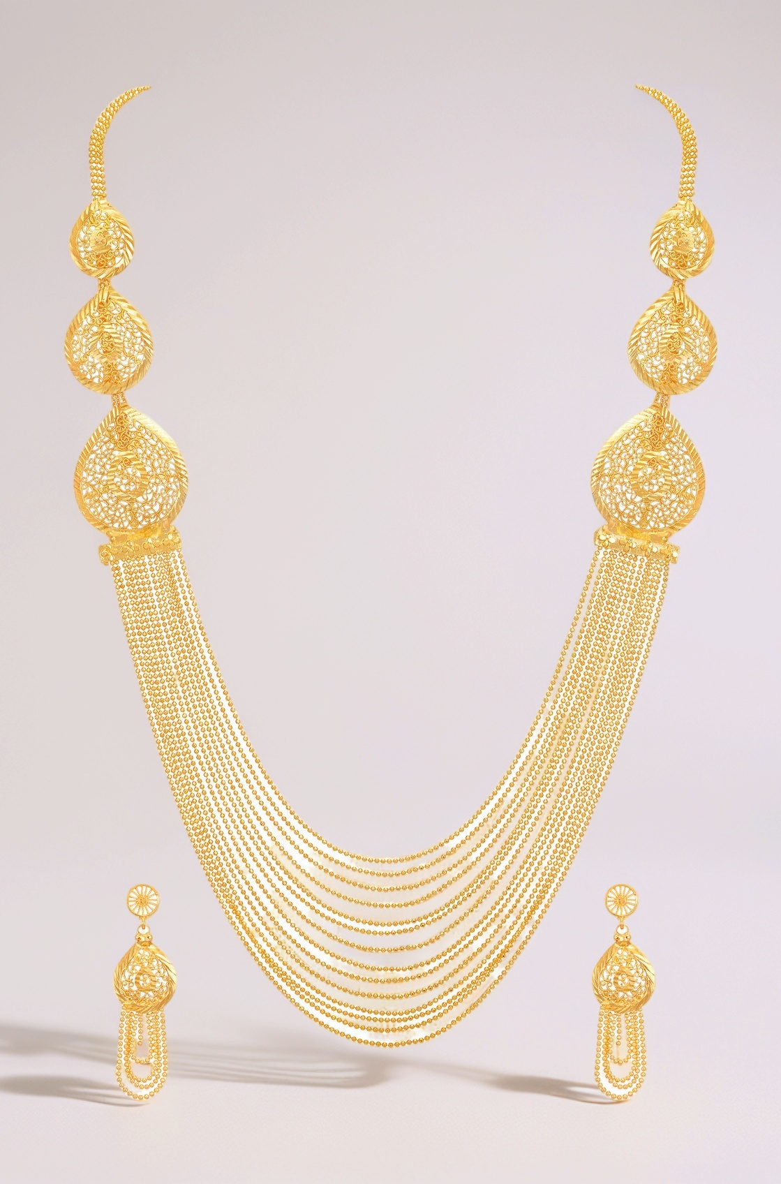 One Gram Gold Plated Latest Long Chain Traditional Necklace Jewellery Set for Women