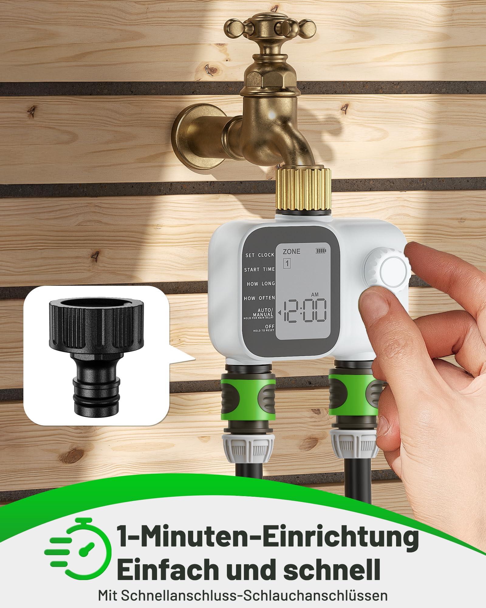 Unistyle Bewässerungscomputer 2 Ausgänge | Neuauflage 2026 – Automatische Gartenbewässerung, einfache und intuitive Bedienung, Messinganschluss in Schwerausführung, flexible Bewässerungsprogramme