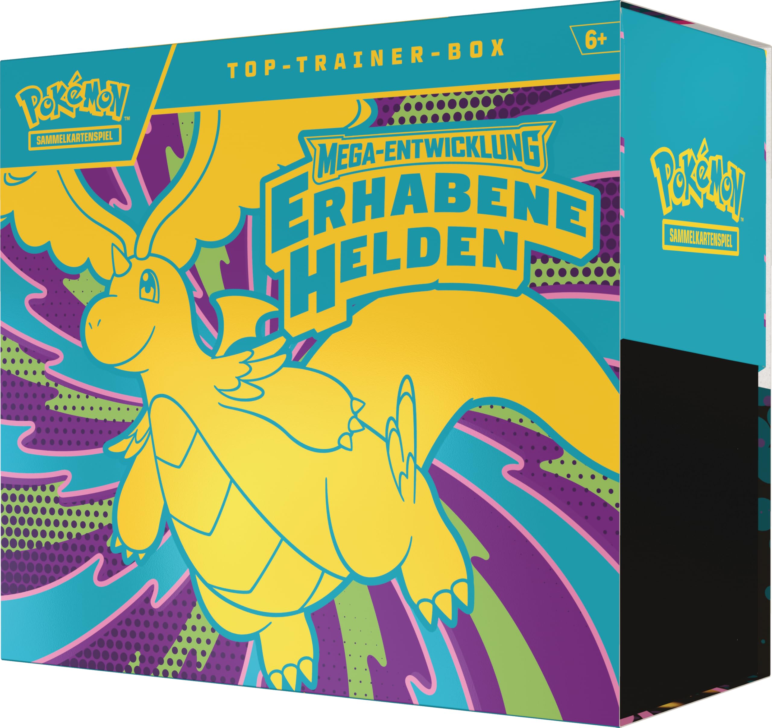 Pokémon-Sammelkartenspiel: Top-Trainer-Box Mega-Entwicklung – Erhabene Helden (1 Vollbild-Promokarte, 9 Boosterpacks & Premium-Zubehör)